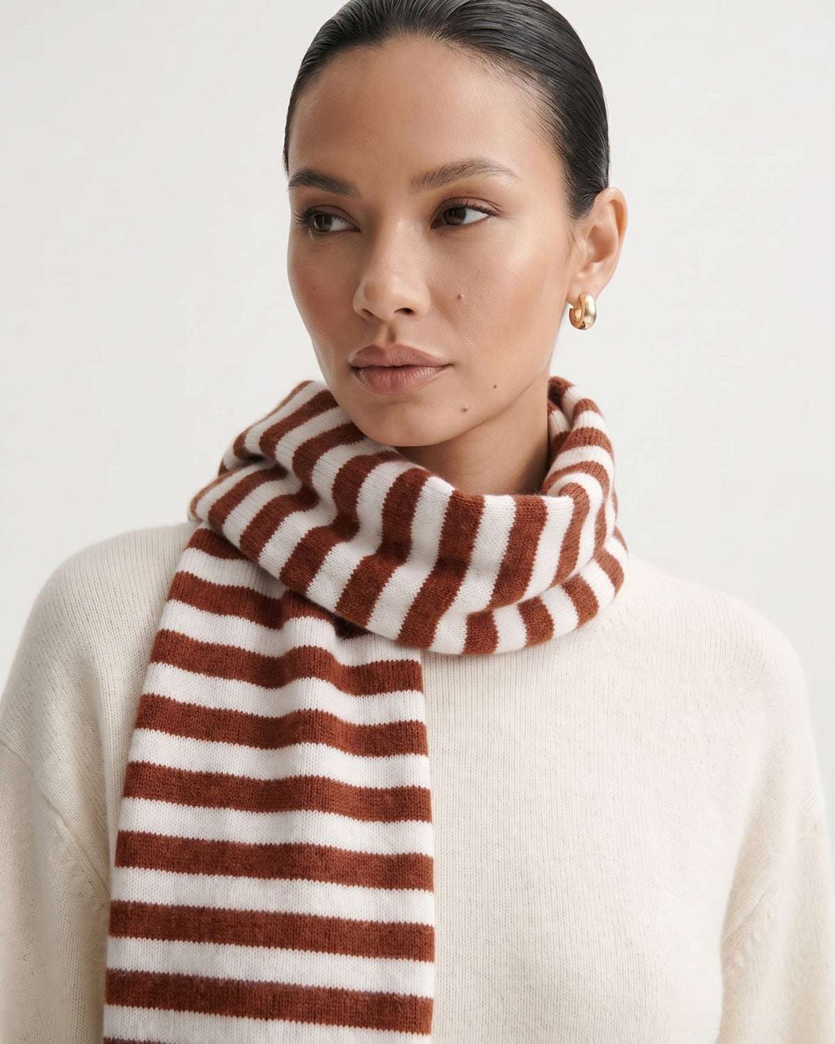 Warm Classic Striped Knitted Pure Cashmere Scarf – view 8