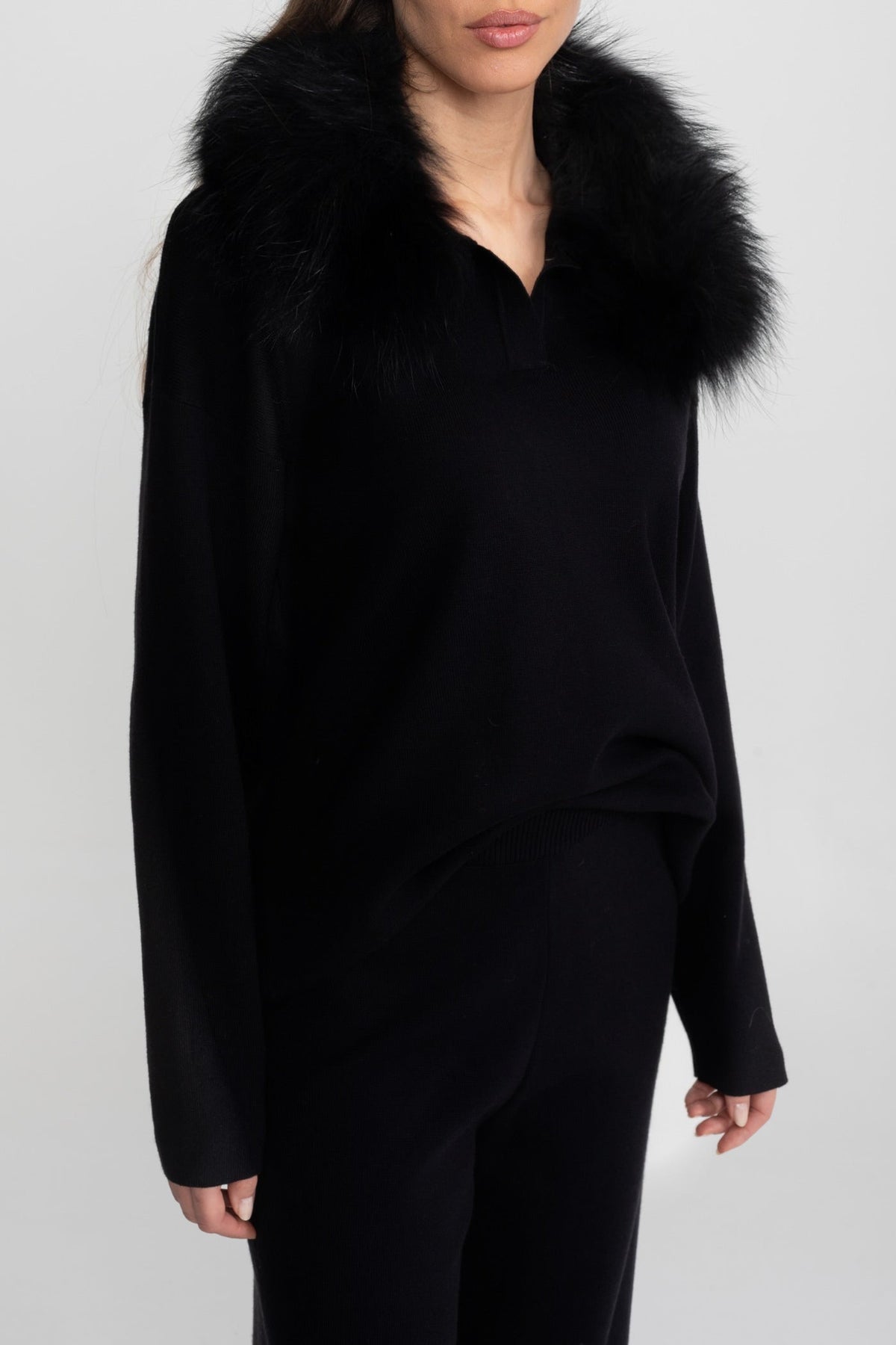 Knit Lounge Top and Straight Leg Trousers Set – Black – view 5