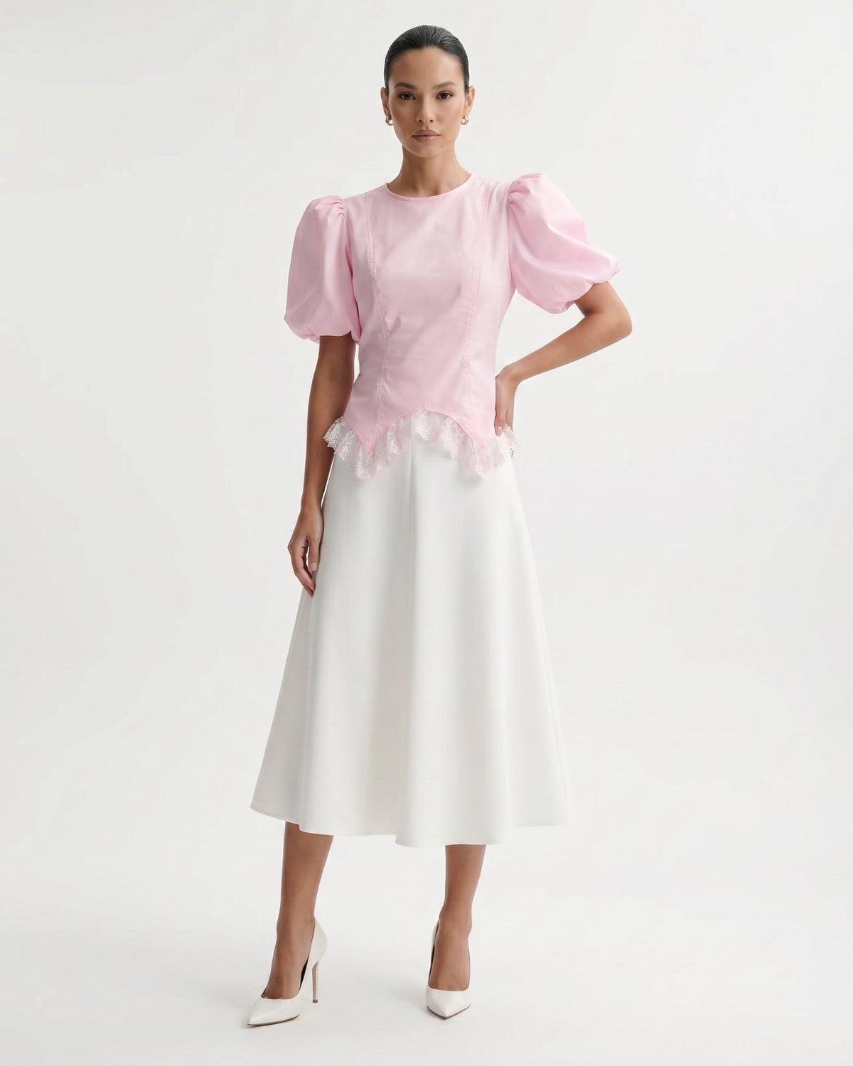Short Sleeve Relaxed Top with Delicate Floral Edge Trim – view 6