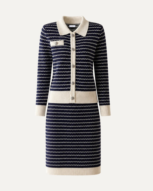 Kiara Colour Block Relaxed Cardigan and Skirt Set – Royal Blue