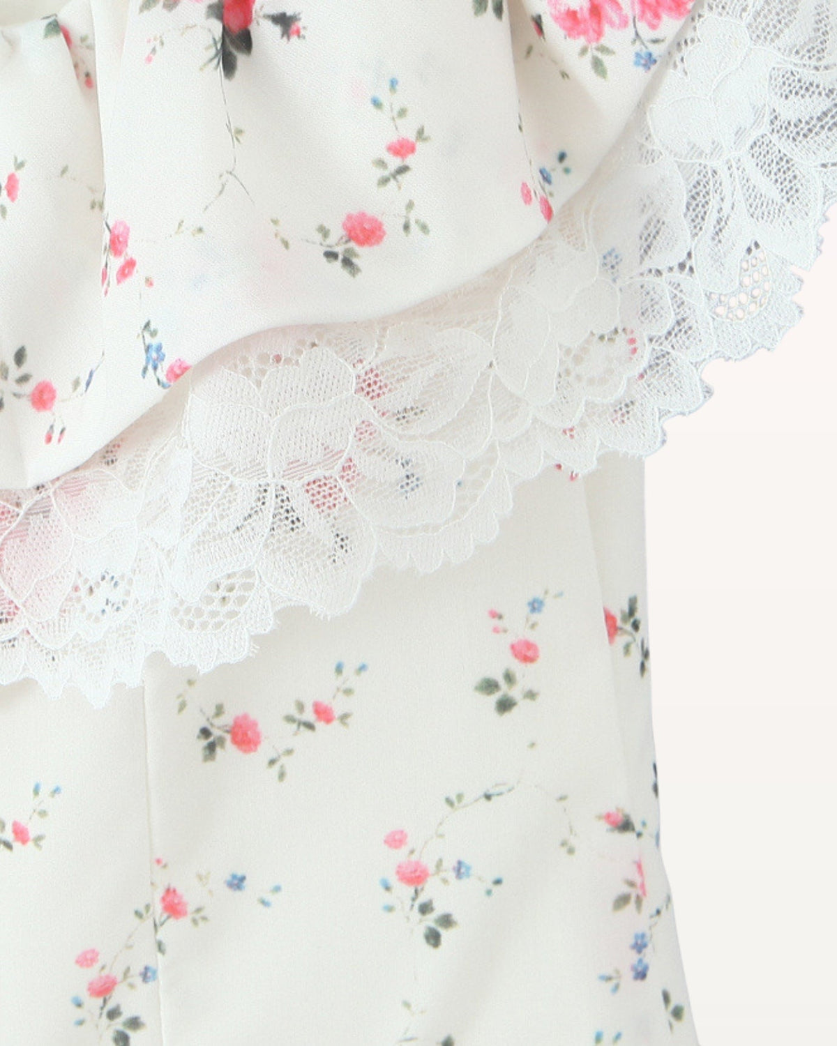 Princess Silhouette Dress with Lace Waist Detail – White Floral – view 6