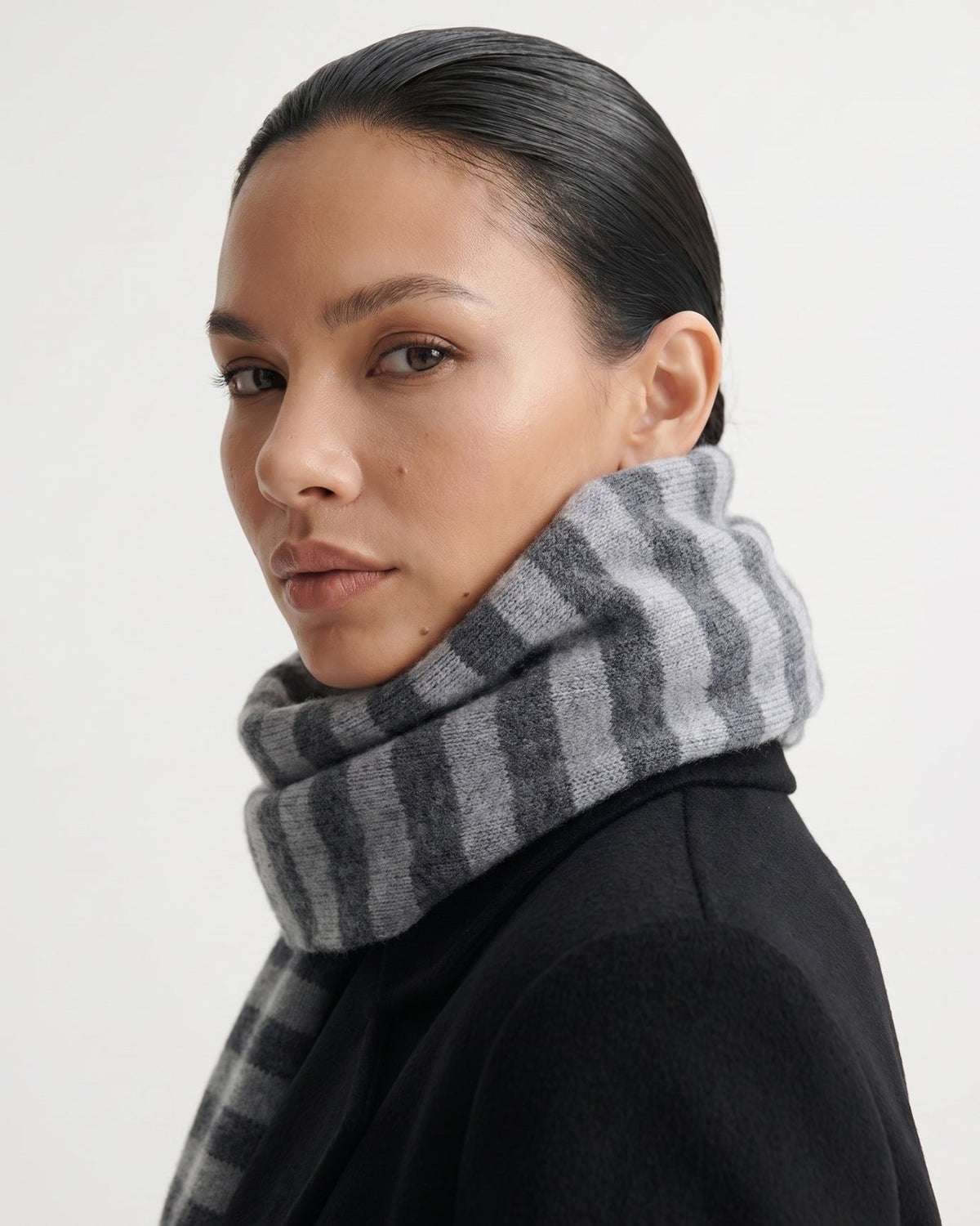 Warm Classic Striped Knitted Pure Cashmere Scarf – view 10