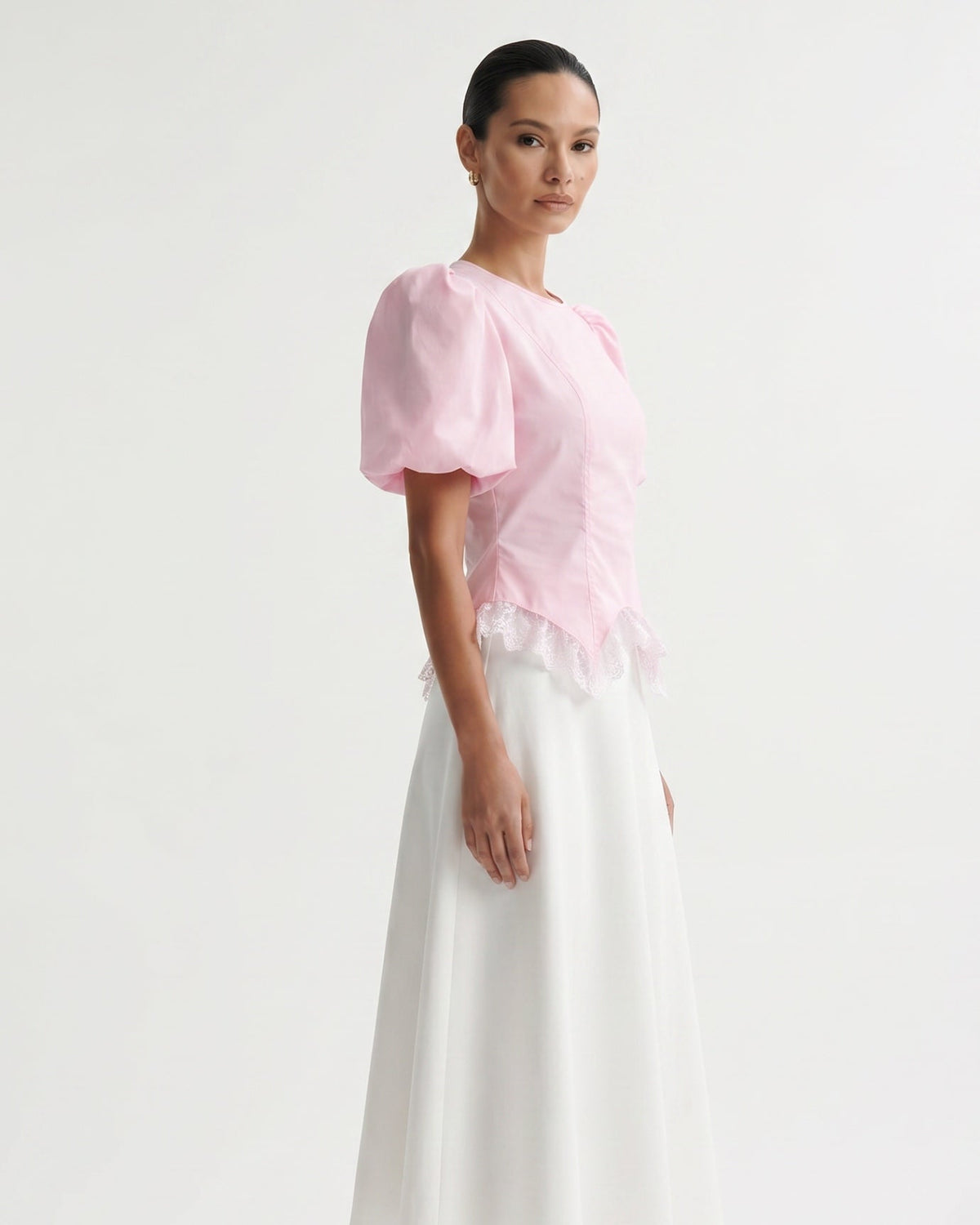 Short Sleeve Relaxed Top with Delicate Floral Edge Trim – view 7