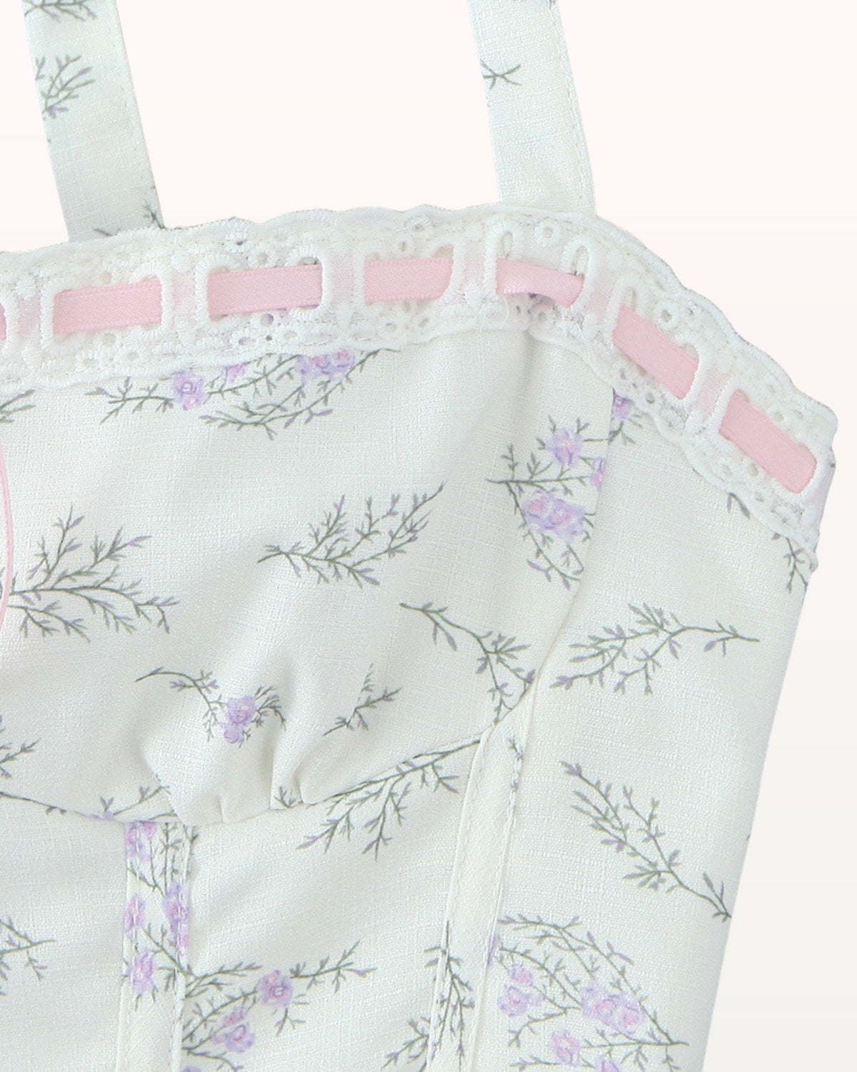 Frenchie Sleeveless Printed Cotton Tiered Ruffle Dress – White Floral – view 5