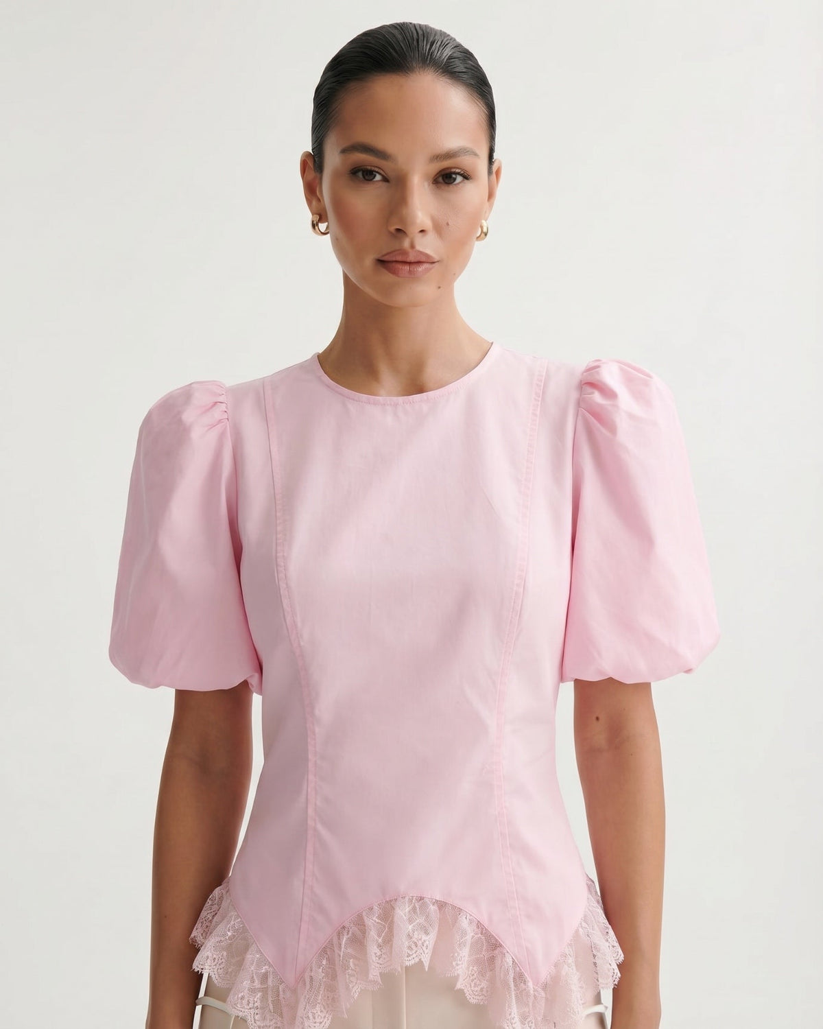Short Sleeve Relaxed Top with Delicate Floral Edge Trim – view 8