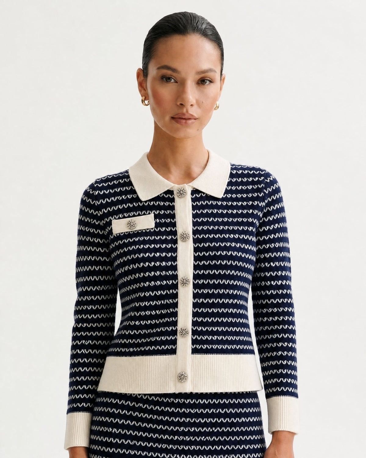 Kiara Colour Block Relaxed Cardigan and Skirt Set – Royal Blue – view 3