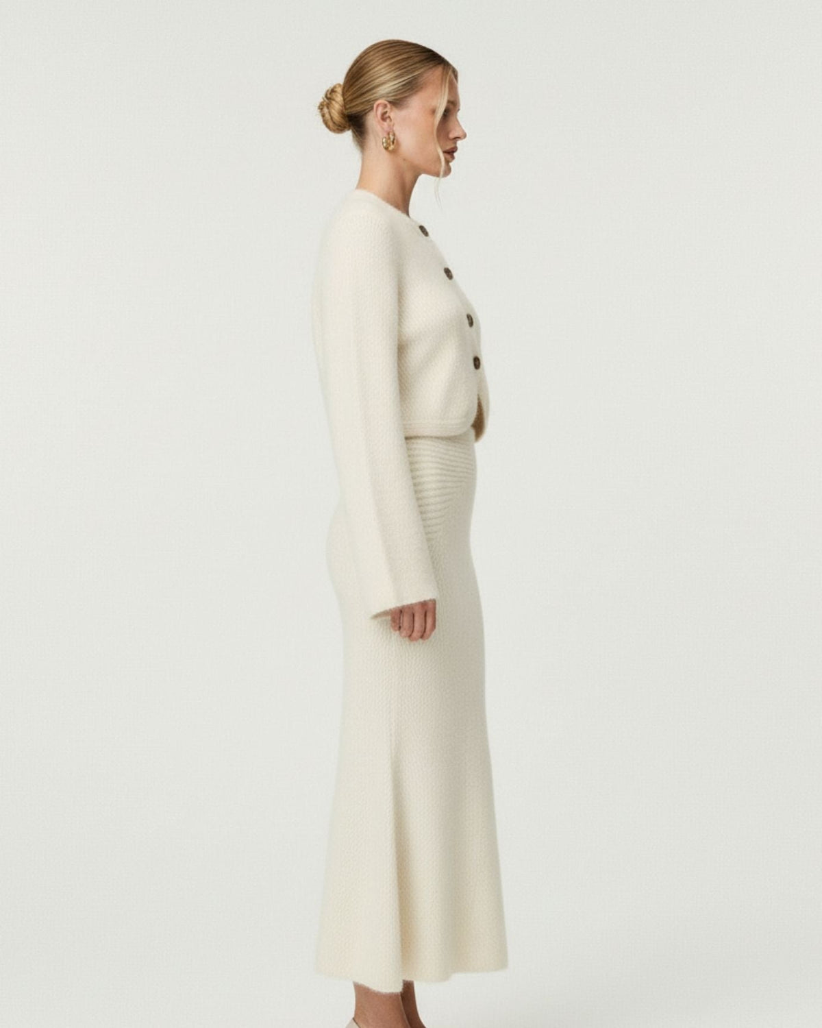 Lira Oversized Jumper and Flowing Long Skirt Co-ord Set – Milky White – view 4