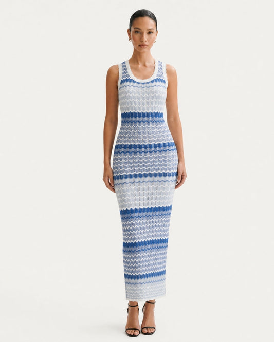 Fitted Viscose Knit Maxi Summer Dress – Light Blue – view 2