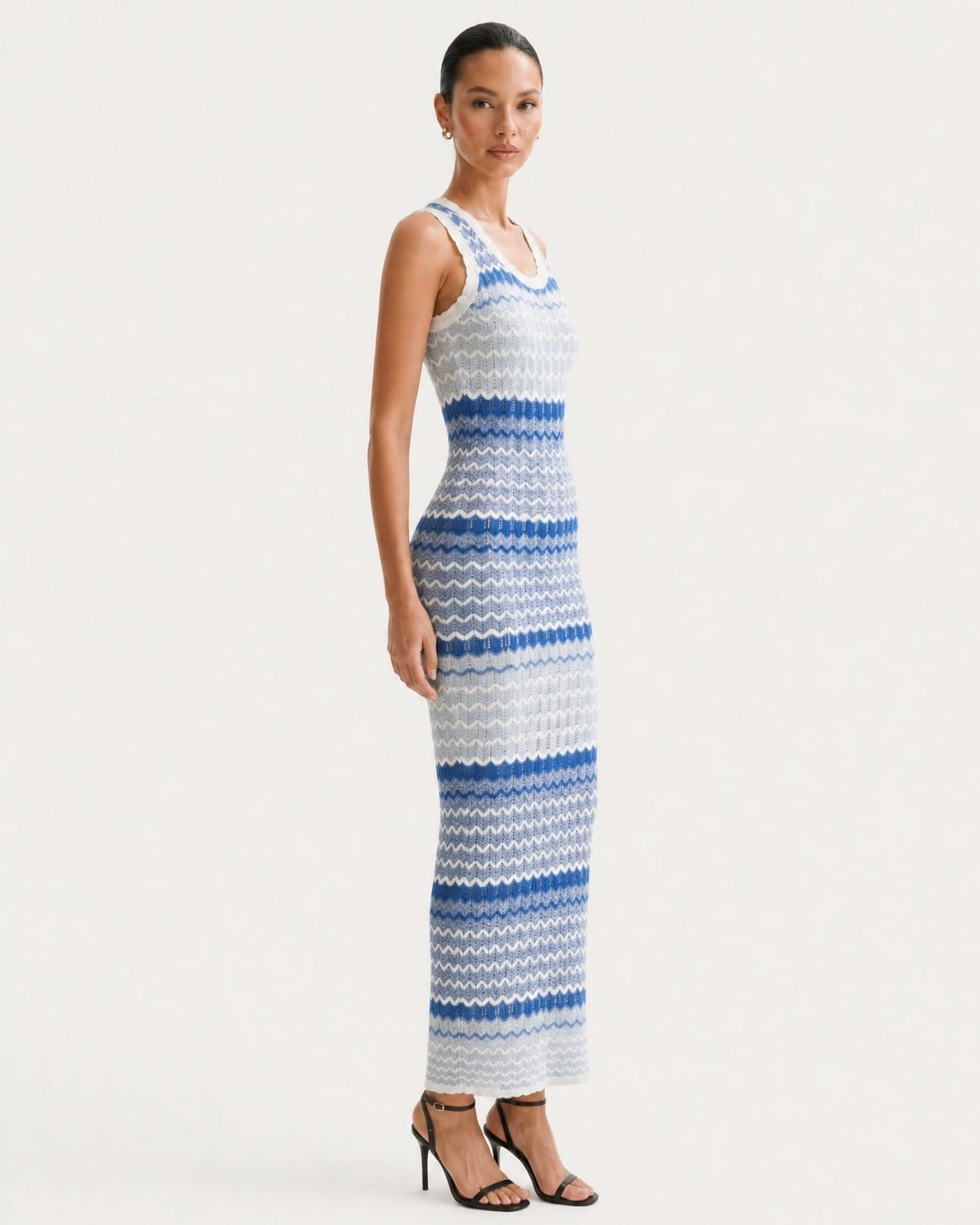 Fitted Viscose Knit Maxi Summer Dress – Light Blue – view 3