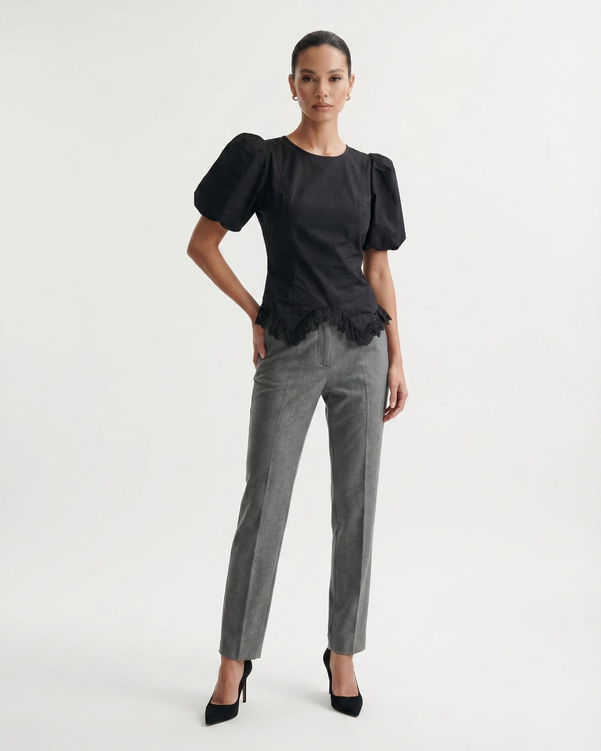 Short Sleeve Relaxed Top with Delicate Floral Edge Trim – view 10