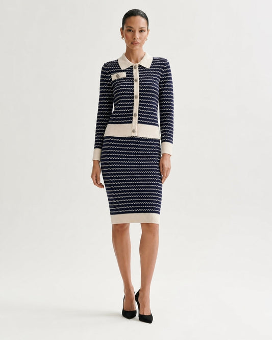 Kiara Colour Block Relaxed Cardigan and Skirt Set – Royal Blue – view 2