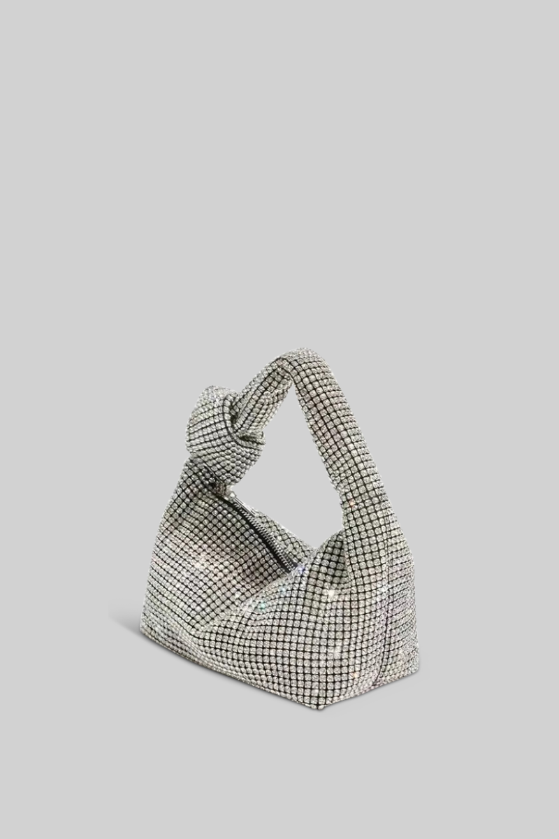 Metallic Jewel-Effect Tote Bag with Bow Detail – Silver
