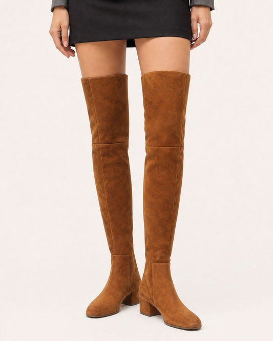 Round Toe 4cm Low Heel Over-the-Knee Suede Boots – view 2