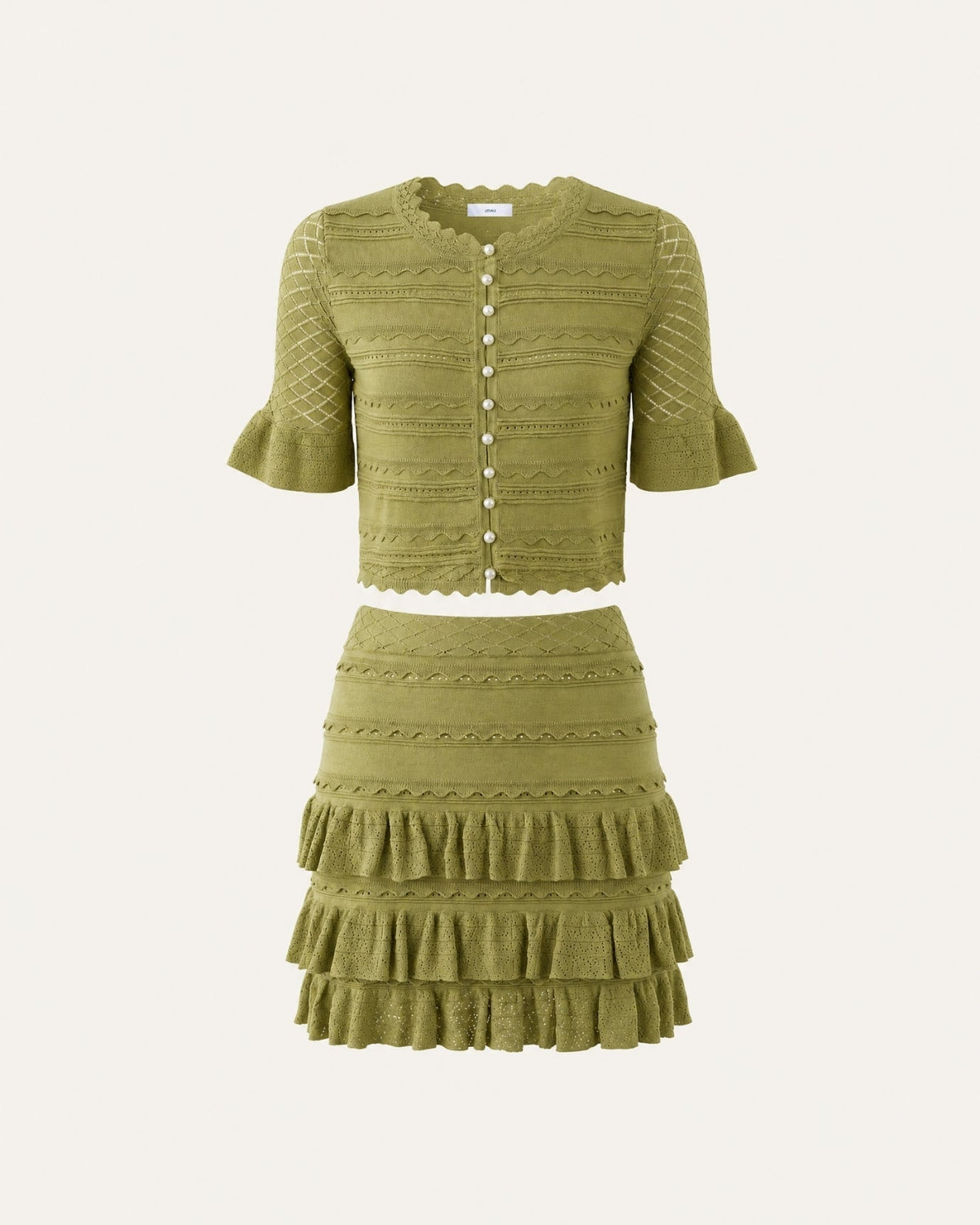Penelope Three-Quarter Sleeve Knit Top and Skirt Summer Set – Yellow-Green Set – view 1