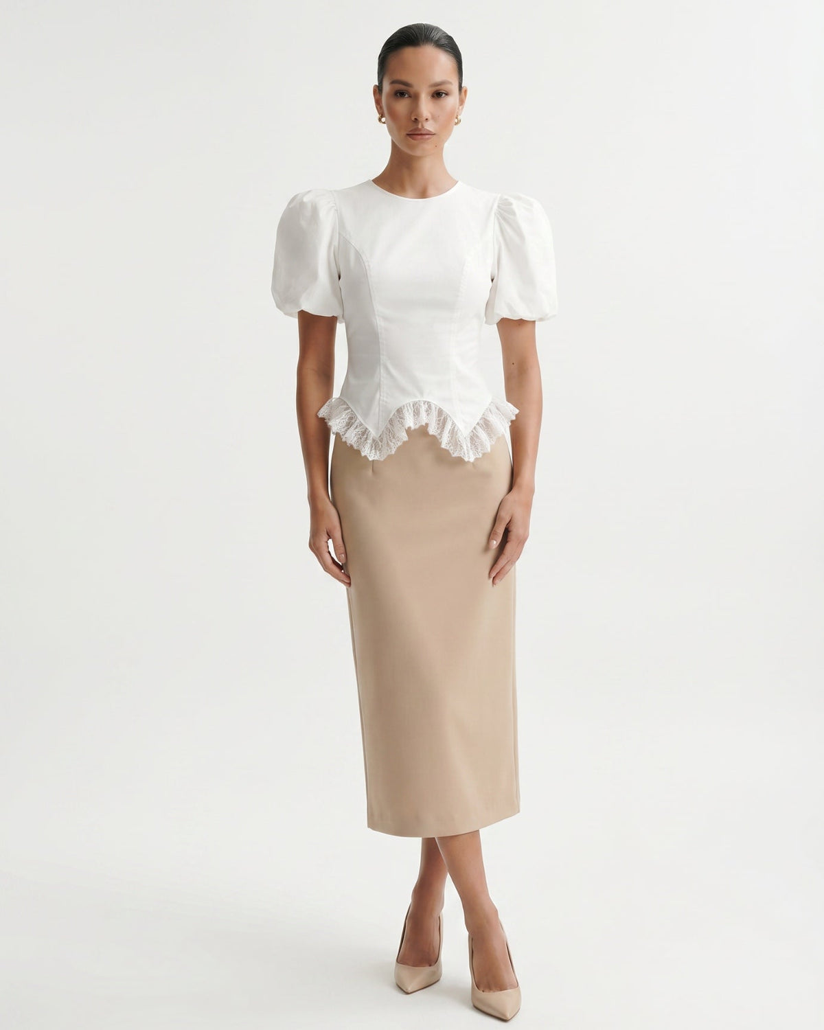Short Sleeve Relaxed Top with Delicate Floral Edge Trim – view 14