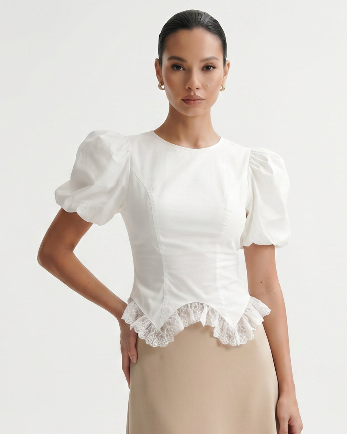 Short Sleeve Relaxed Top with Delicate Floral Edge Trim – view 15