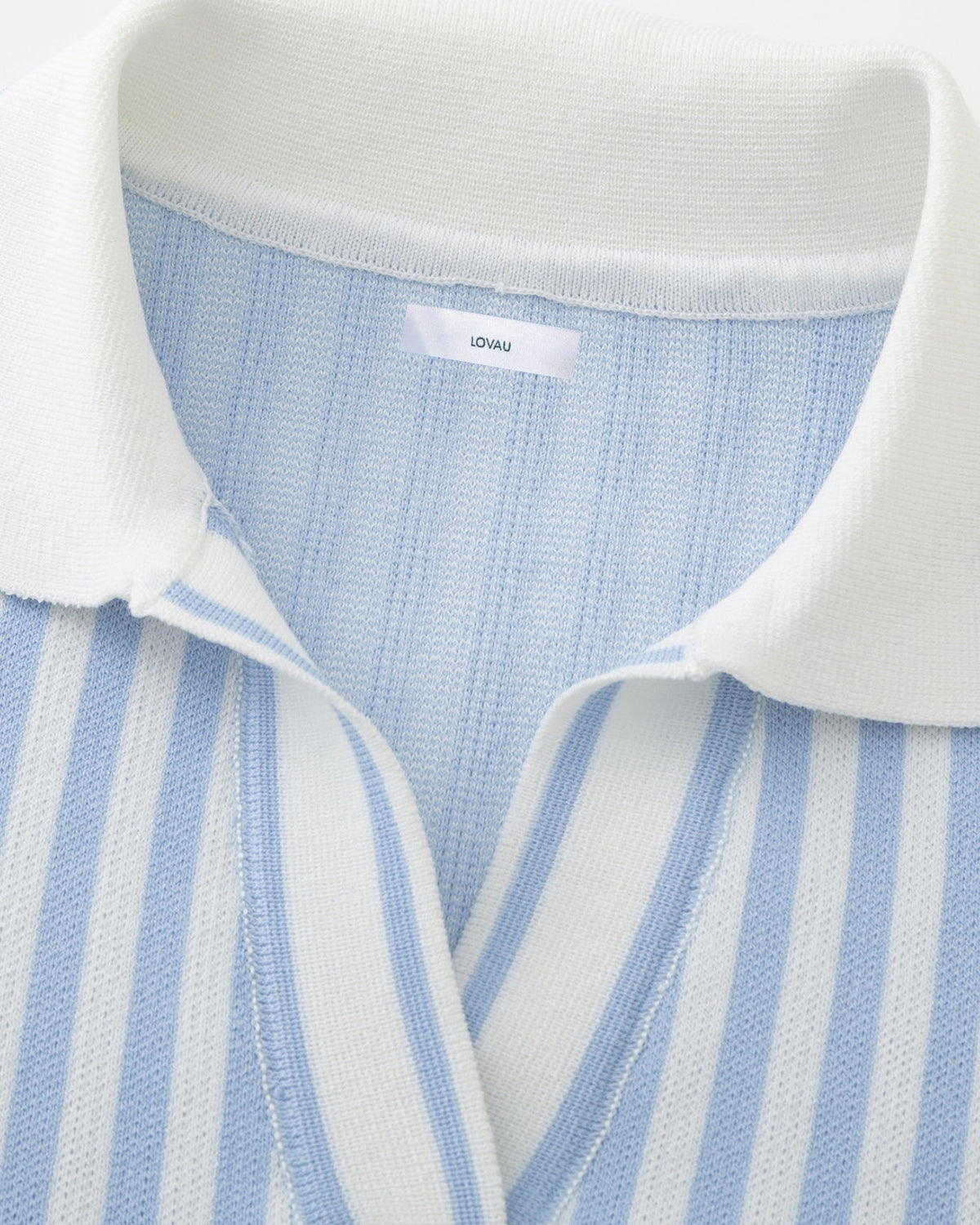 Knitted Polo Vest and Tailored Short Skirt Two-Piece Set – Blue Stripe