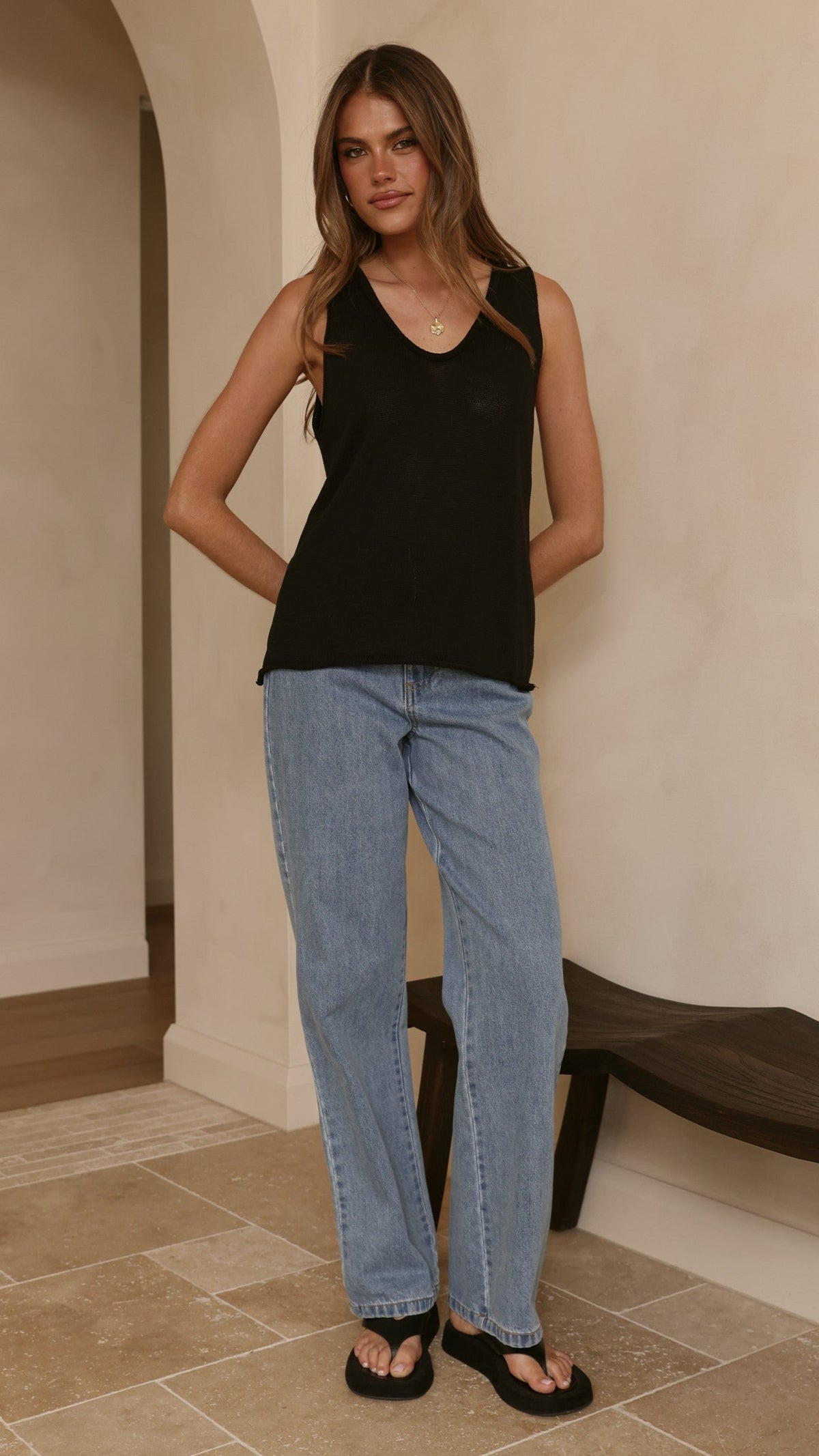 Zaeli Straight Leg Jeans with Tobacco Stitching – Mid Blue – view 18