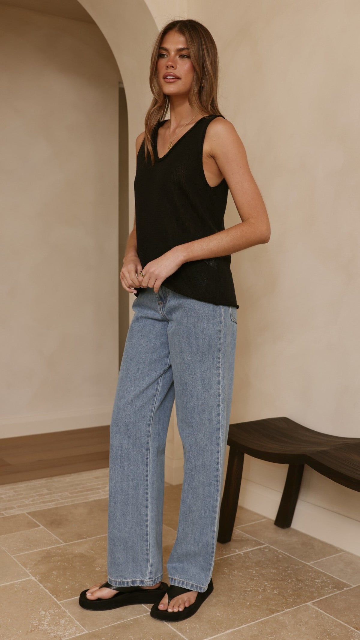 Zaeli Straight Leg Jeans with Tobacco Stitching – Mid Blue – view 23