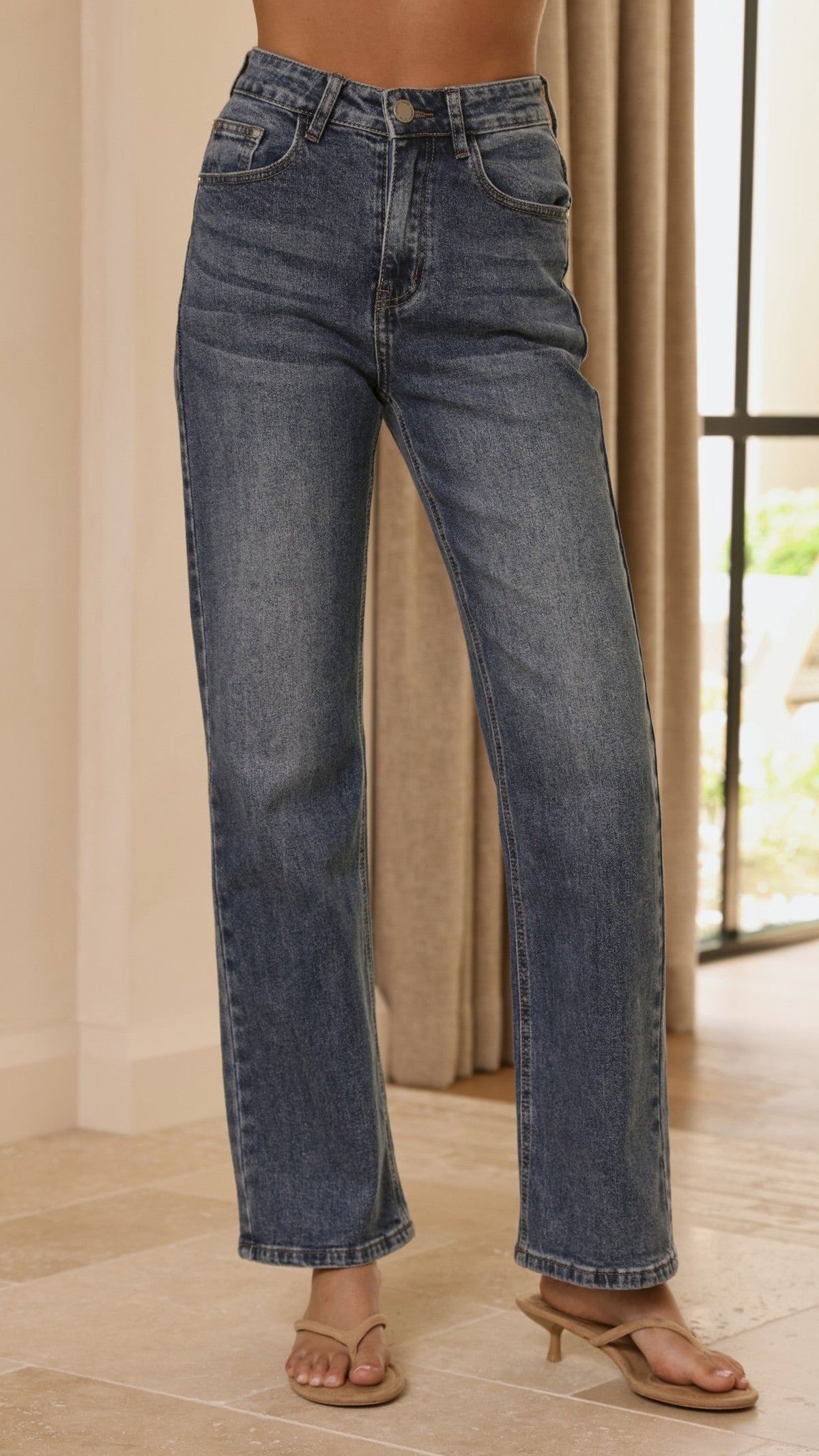 Zana High Waisted Straight Leg Stretch Jeans – Mid Blue