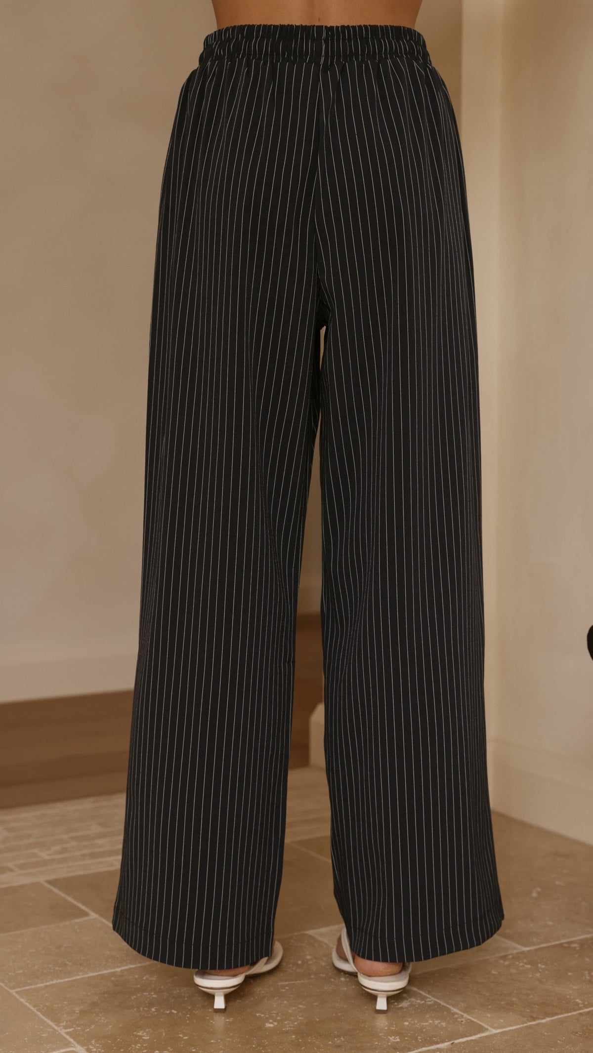 Zaila Elasticated Waist Wide Leg Trousers – Navy/White Stripe – view 14