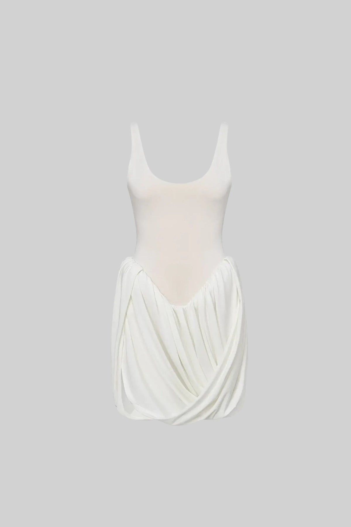 Draped Mini Dress with Sculptural Skirt and Side Slit – White – view 8