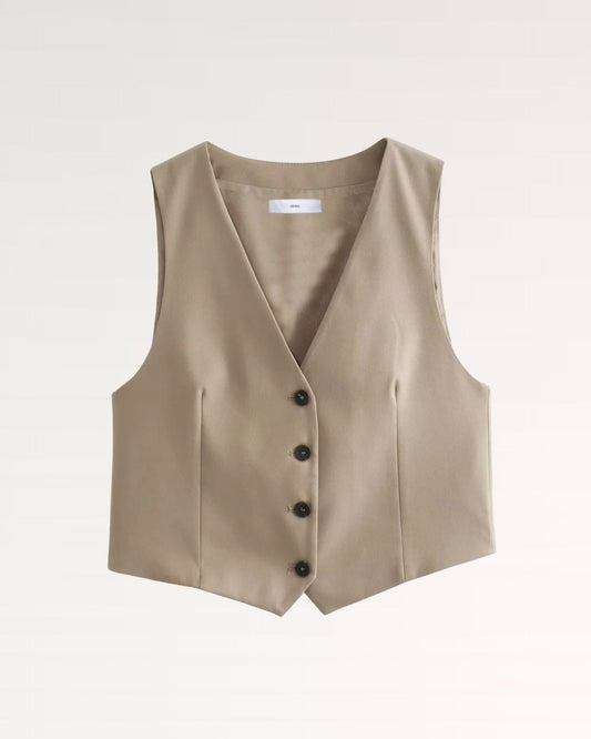 Karol Tailored Cropped V-Neck Waistcoat with Button Front