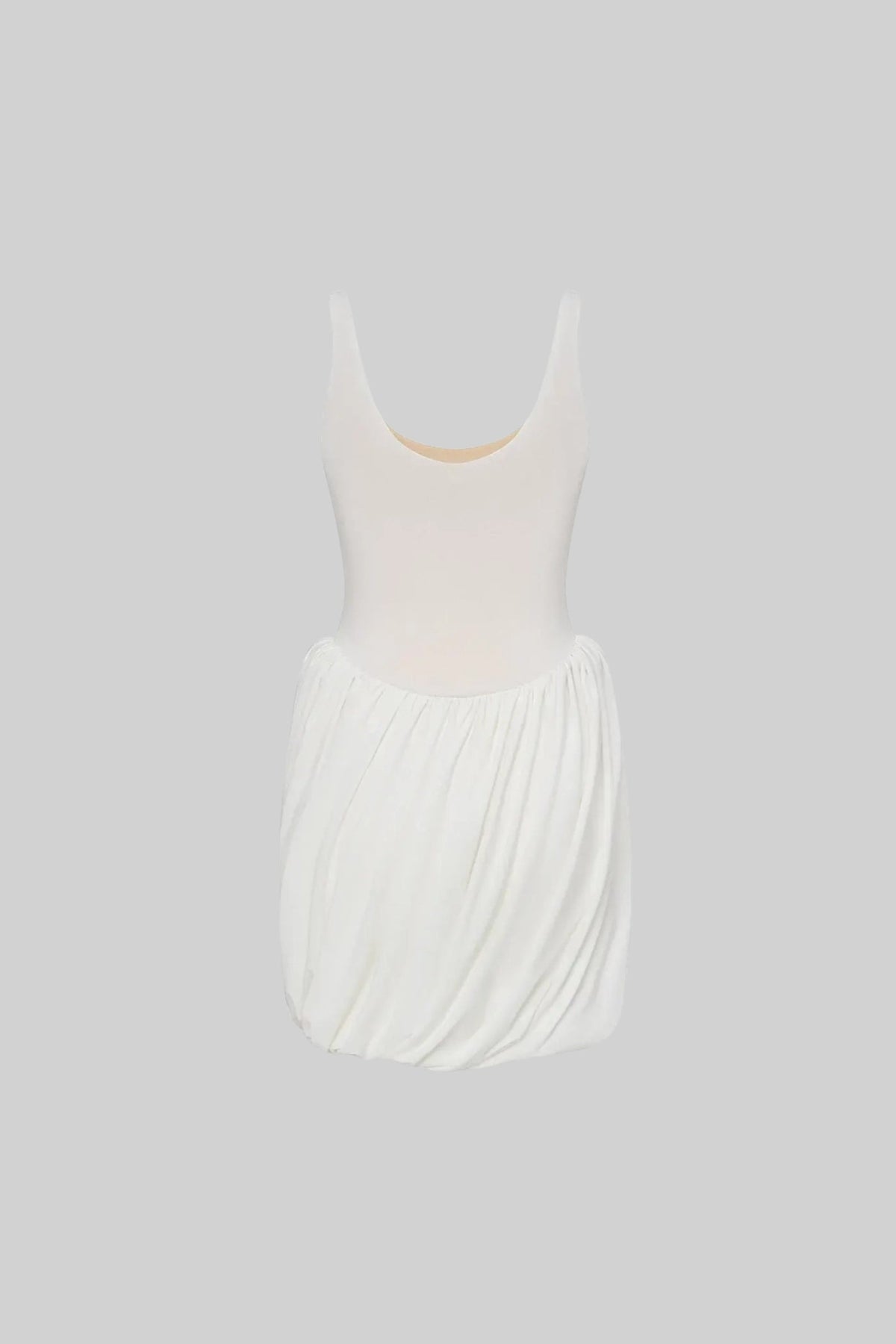 Draped Mini Dress with Sculptural Skirt and Side Slit – White – view 9