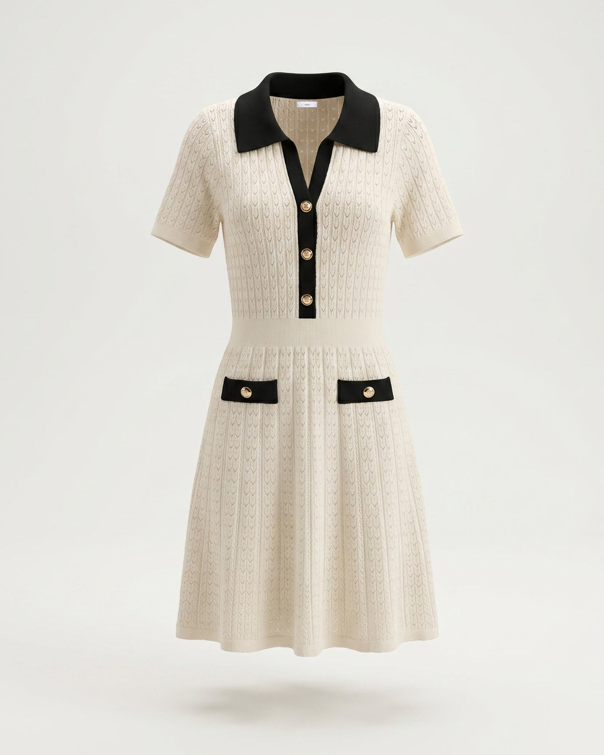 Old Money Short Sleeve Knitted Stretch Dress – Apricot and Black