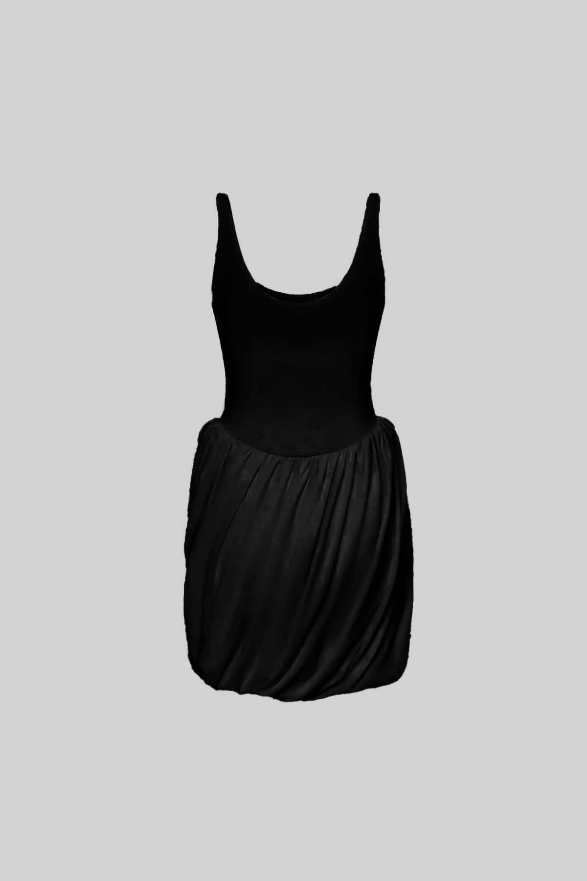 Wide Neck Bodycon Mini Dress with Sculptural Draped Skirt – Black – view 5