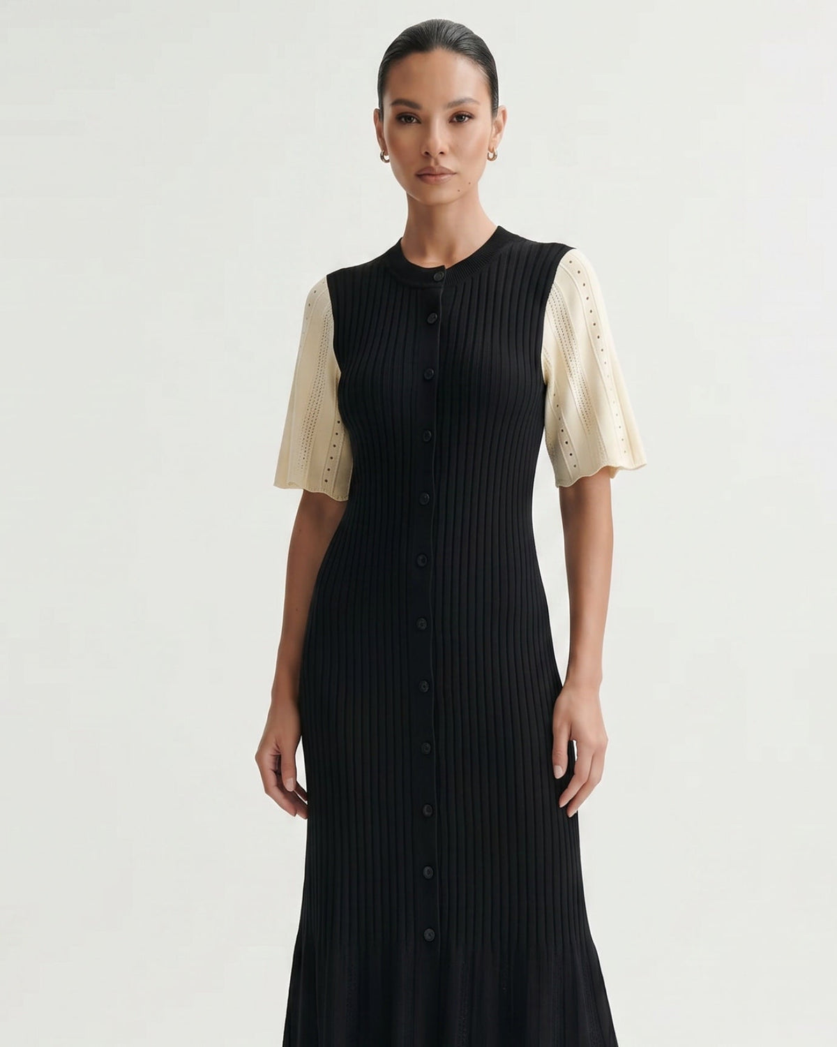 Mary Button Detail Knitted Dress with Tailored Fit