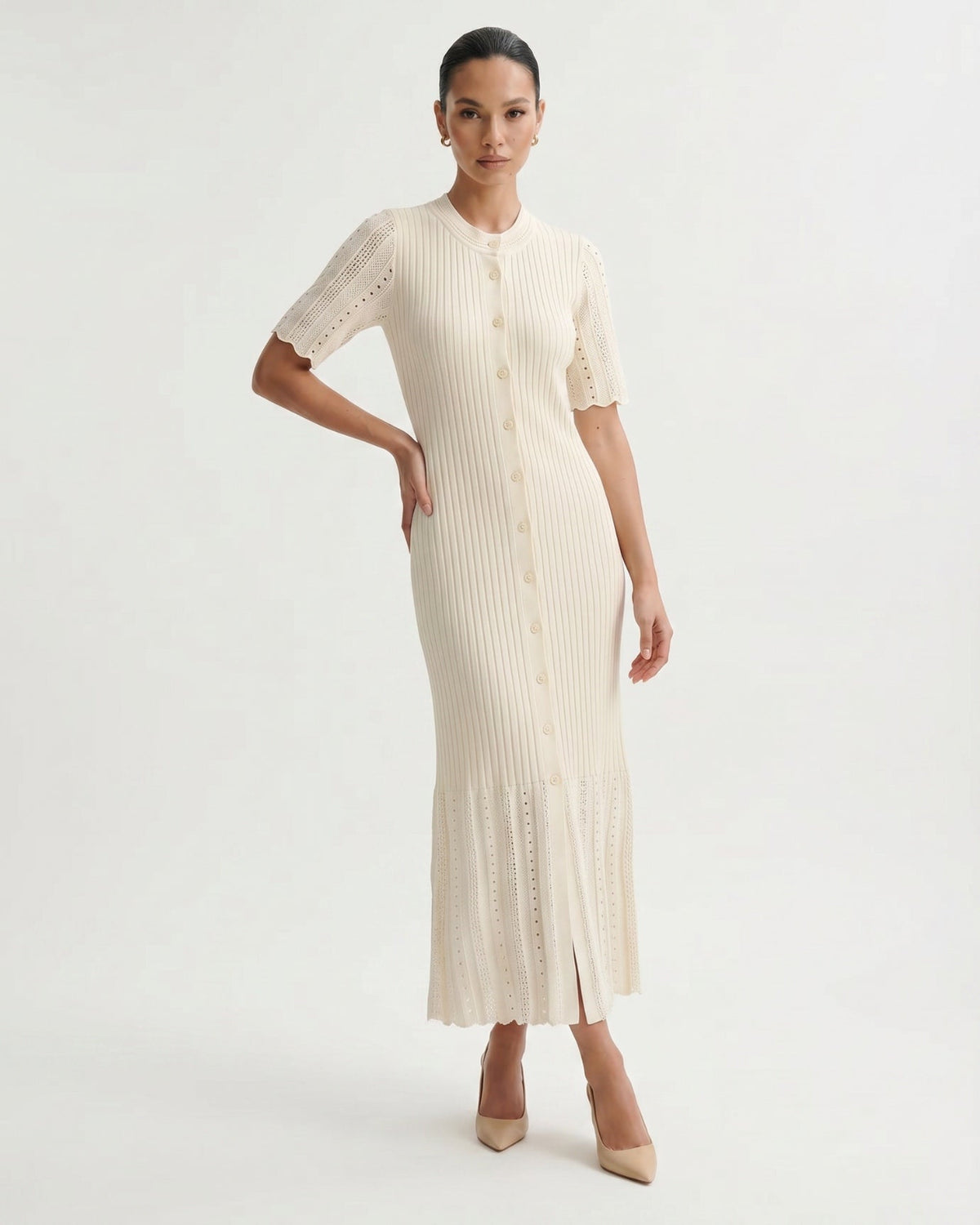 Mary Button Detail Knitted Dress with Tailored Fit – view 5