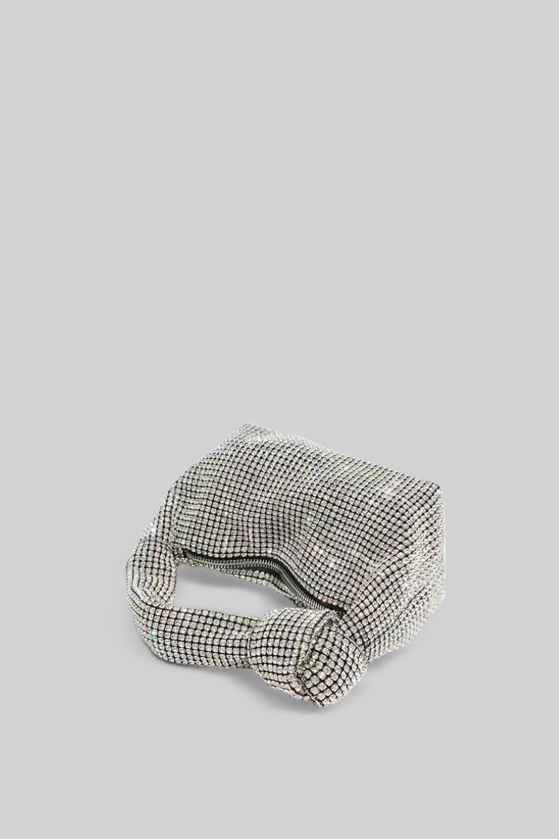 Metallic Jewel-Effect Tote Bag with Bow Detail – Silver