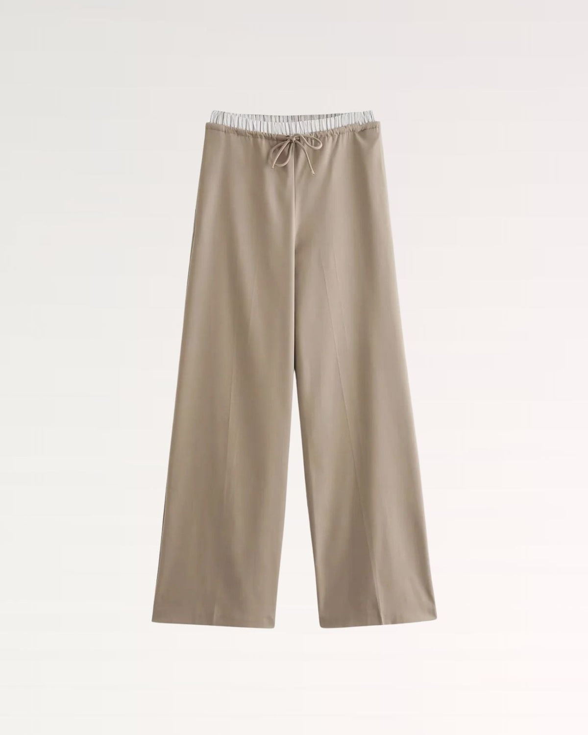 Karol High Waisted Wide Leg Trousers with Drawstring Contrast Waistband – view 2