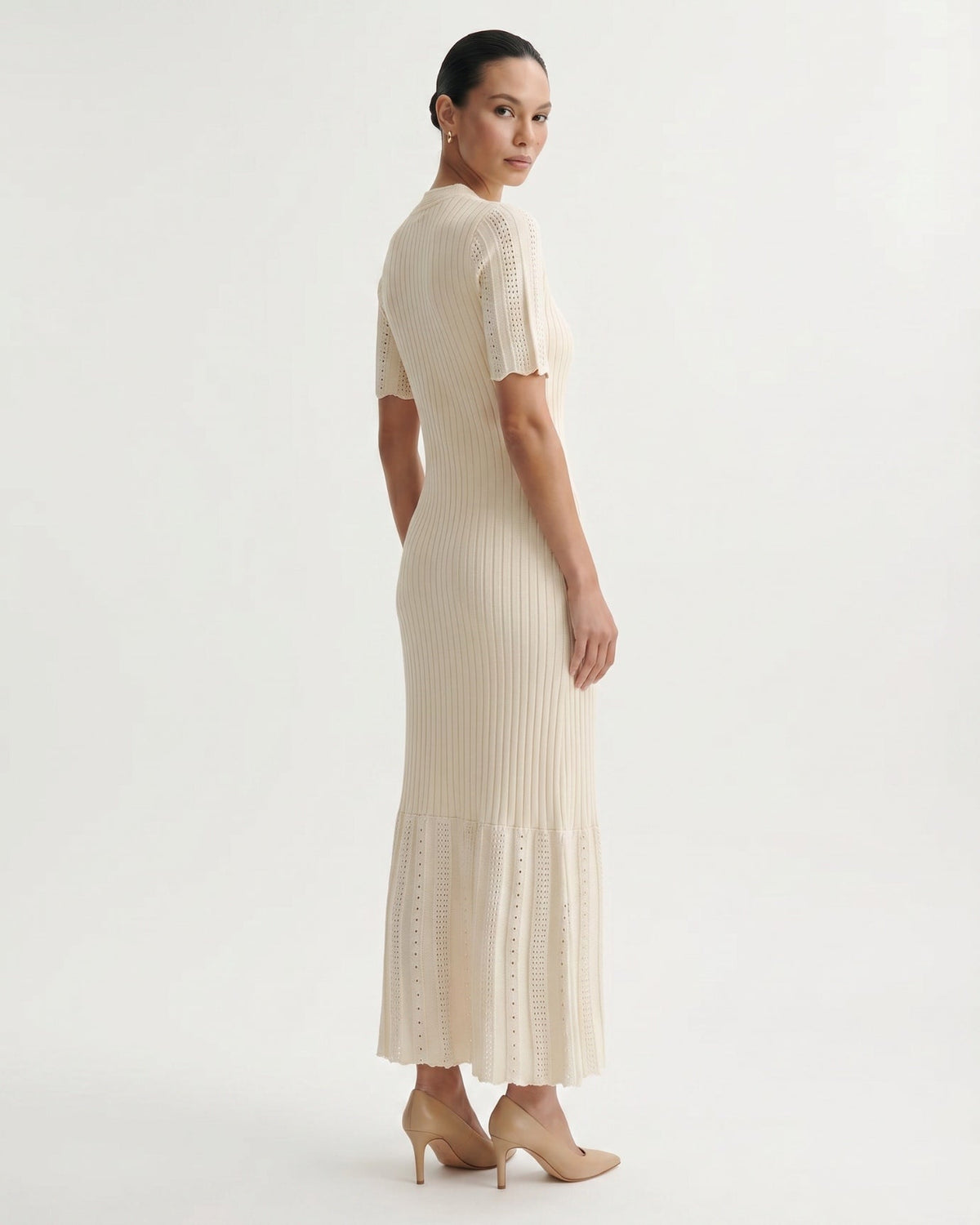 Mary Button Detail Knitted Dress with Tailored Fit – view 6
