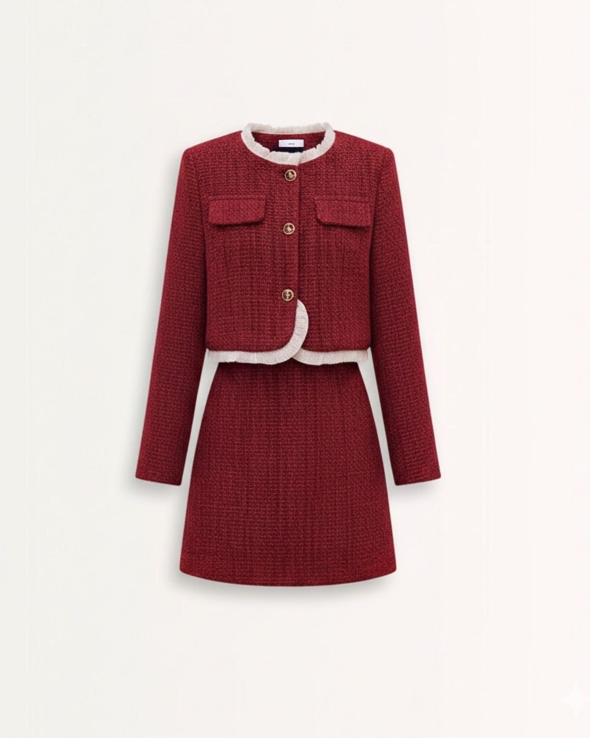Tweed Cropped Jacket and A-Line Mini Skirt Two-Piece Set – Red – view 1