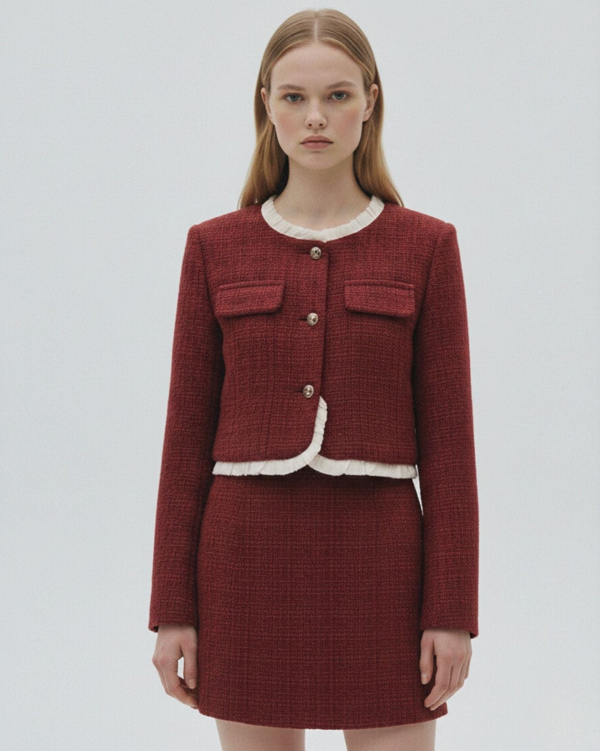 Tweed Cropped Jacket and A-Line Mini Skirt Two-Piece Set – view 2
