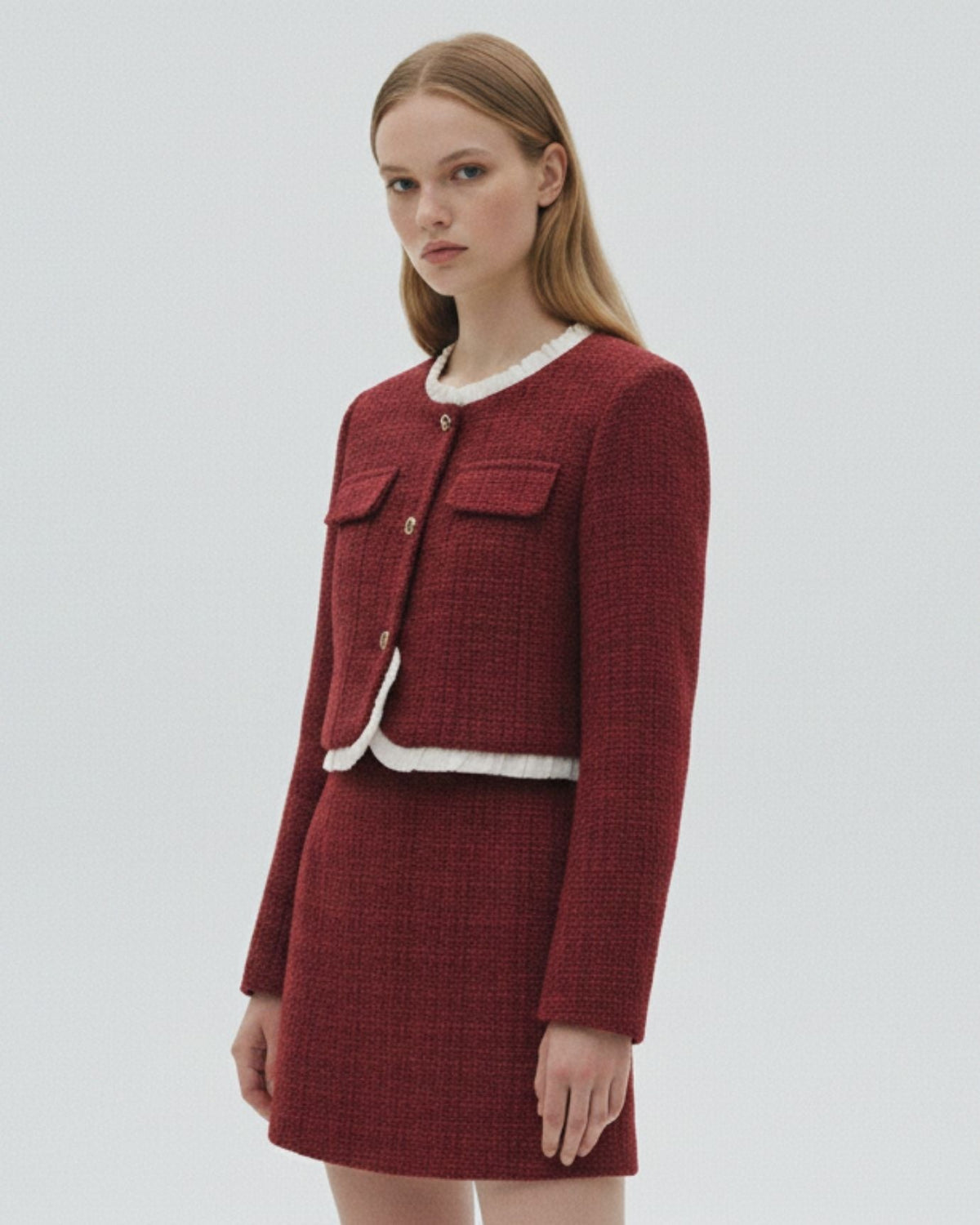Tweed Cropped Jacket and A-Line Mini Skirt Two-Piece Set – view 3