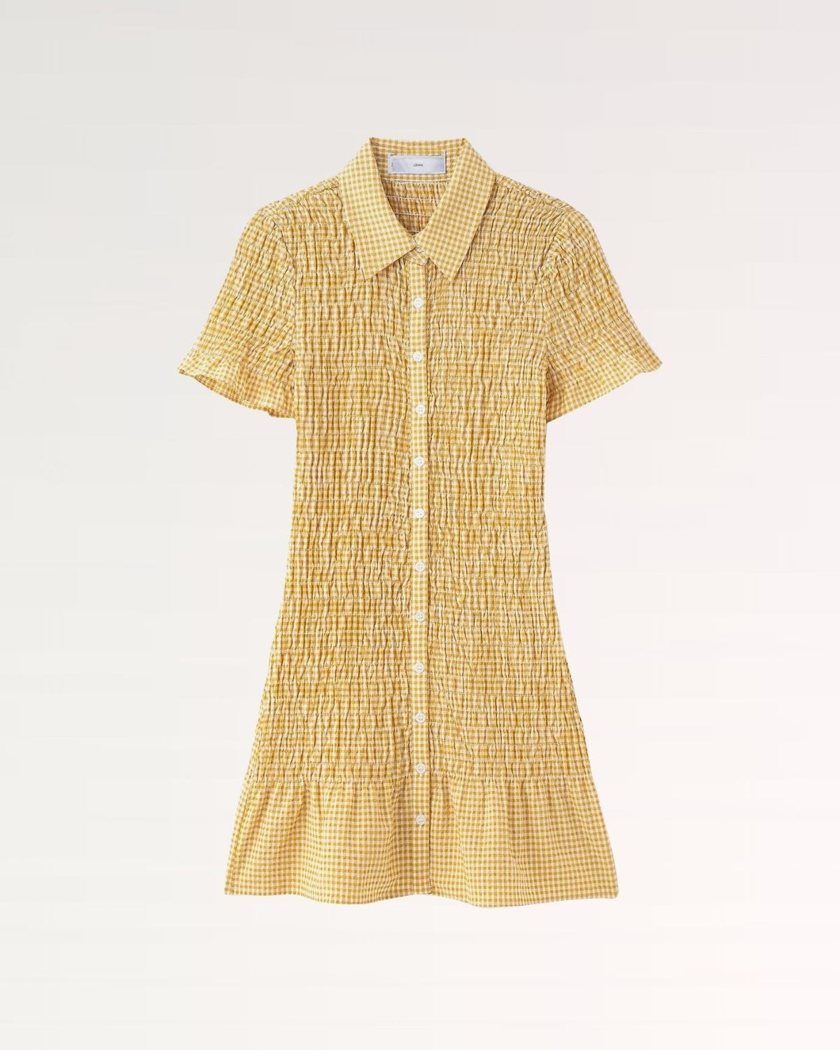 Napoli Pleated Plaid Short Sleeve A-Line Dress – Yellow – view 1