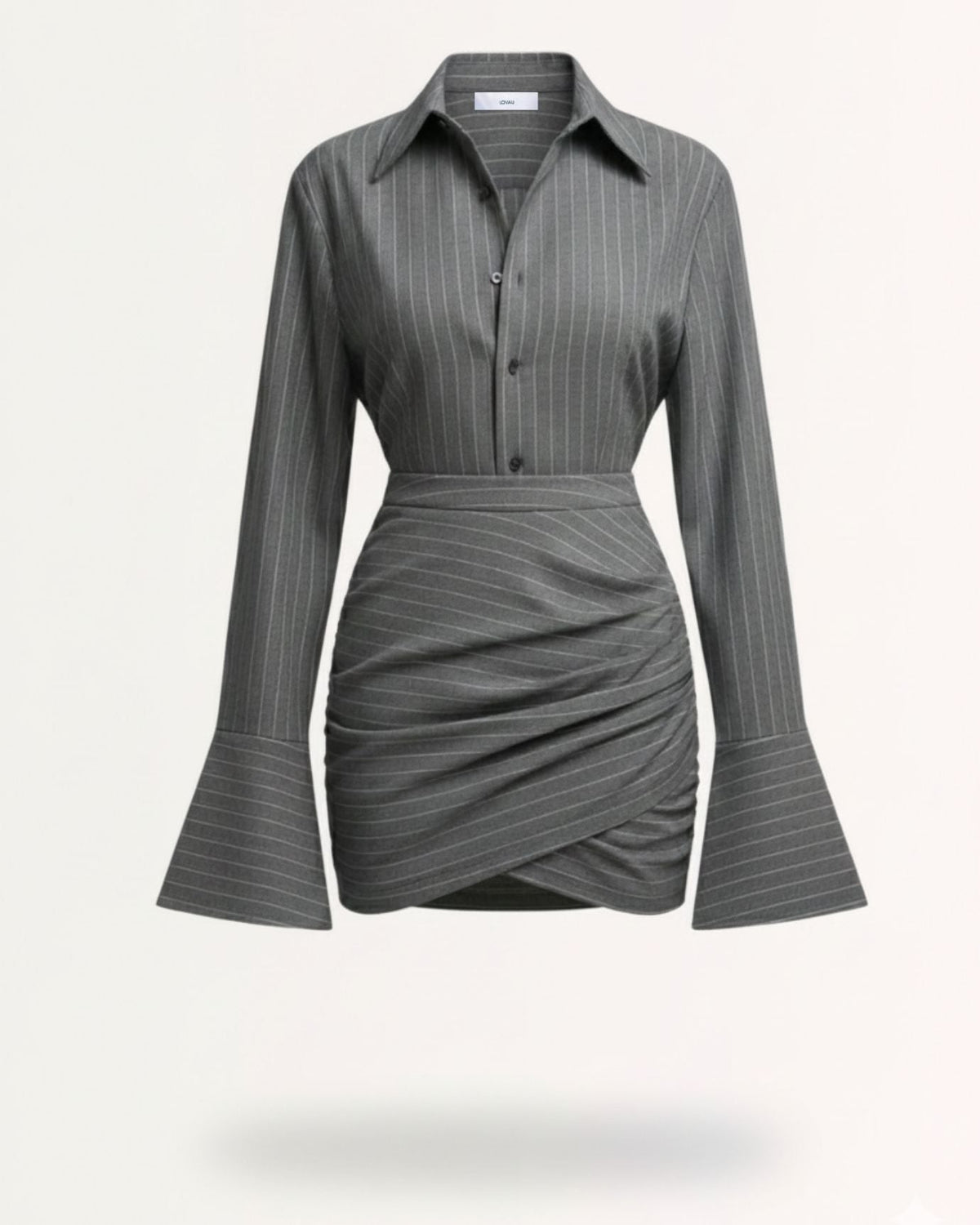 Bellice Striped Bouclé Knit Top and Skirt Two-Piece Set – Dark Grey