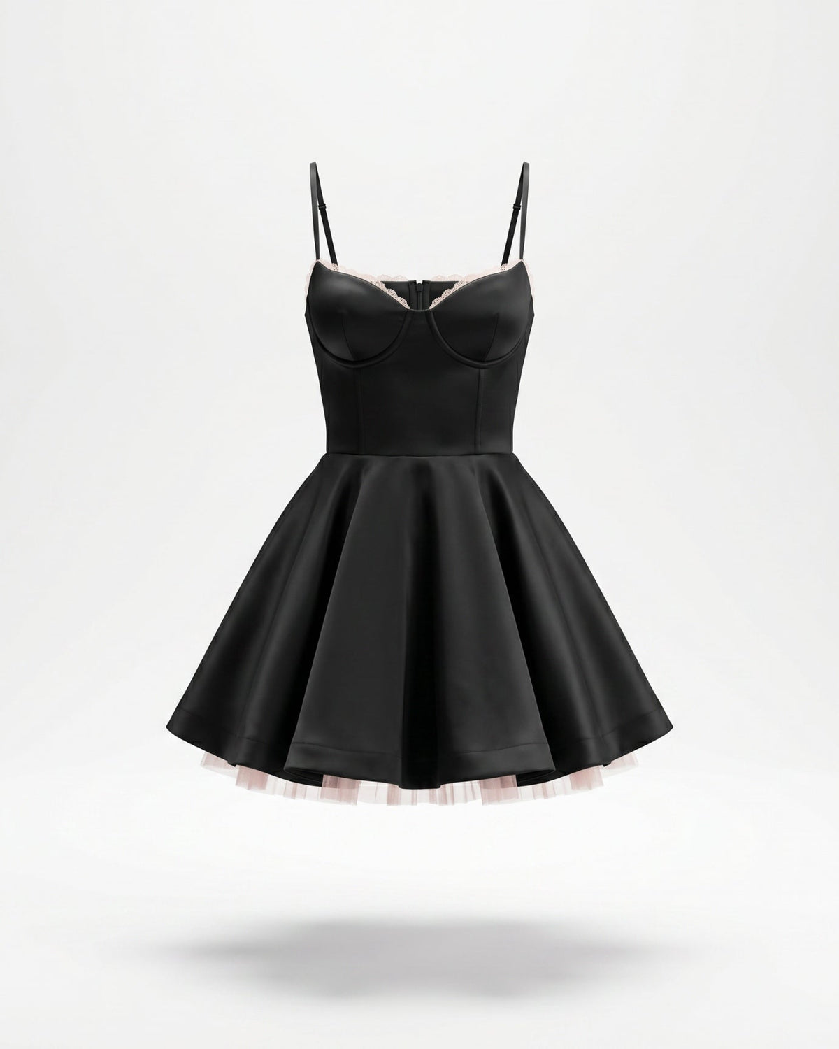 Sofia Multi-Layer Mesh and Satin Dress with Sheer Accents