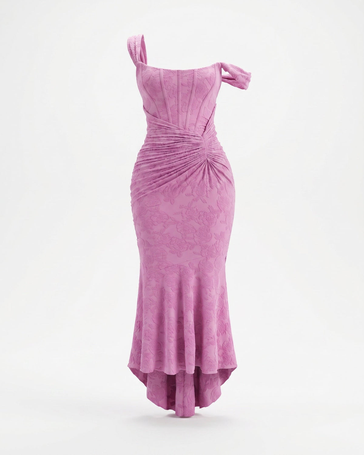 Fishbone Pleated Sleeveless Polyamide Dress with Defined Waist – Pink Purple – view 1