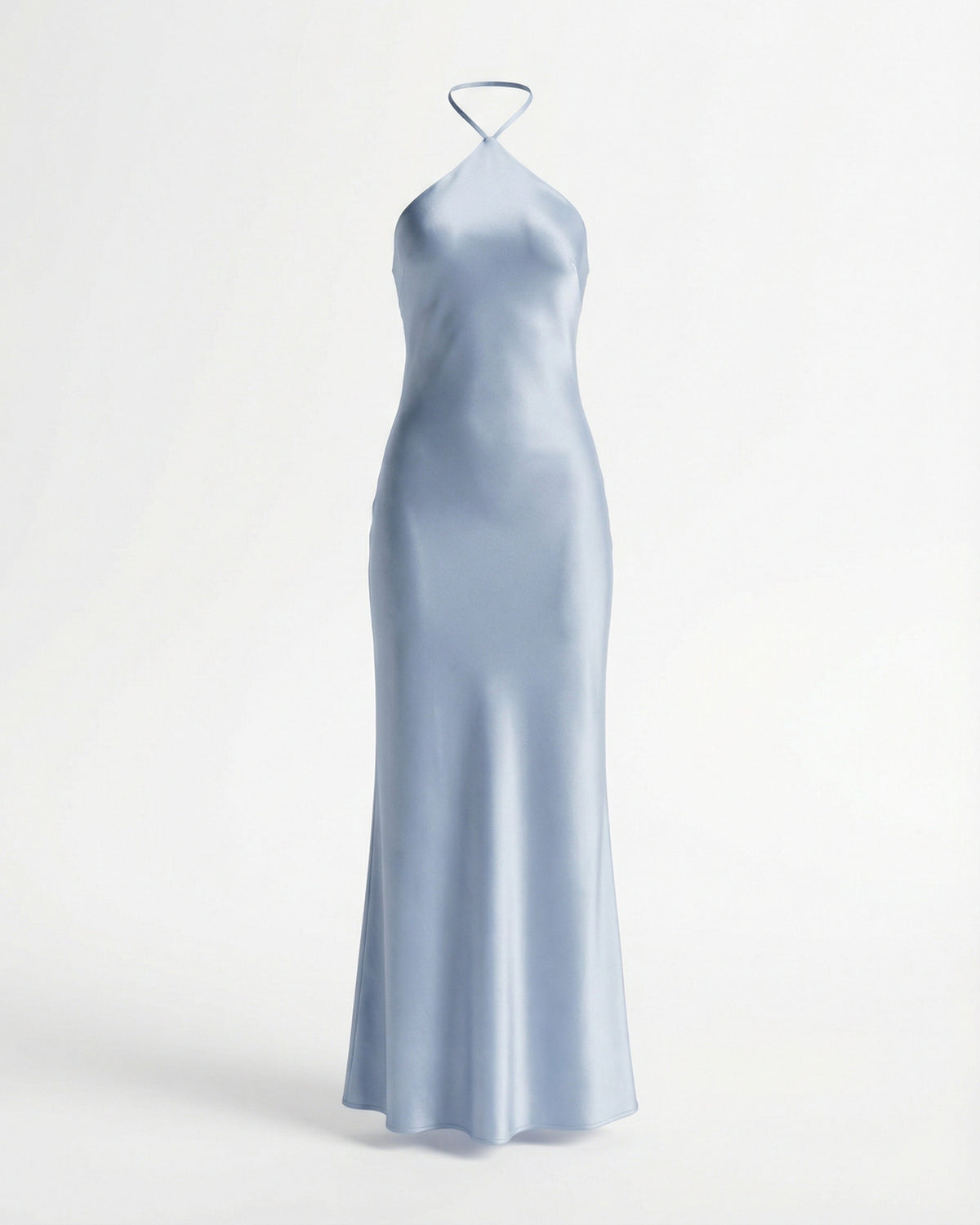 Slim Fit Satin Evening Maxi Dress with Deep Open Back