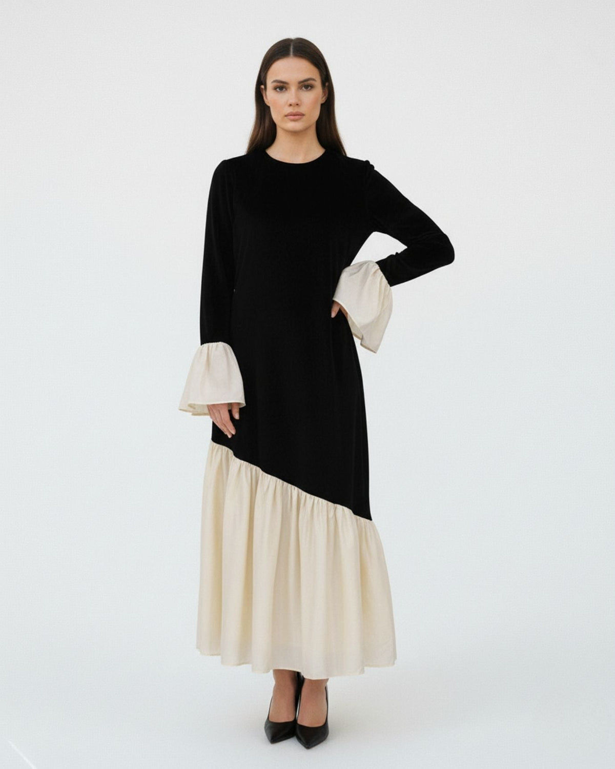 Old Money Style Soft Velvet Dress with Classic Lines – Black – view 3