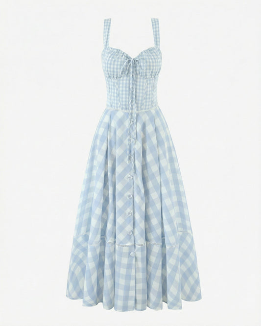 Adjustable Halter Suspender Strap Cinched Waist Maxi Dress