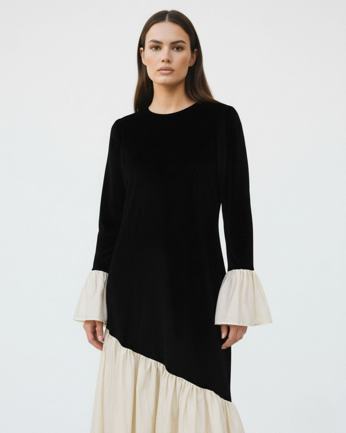 Old Money Style Soft Velvet Dress with Classic Lines – Black – view 4