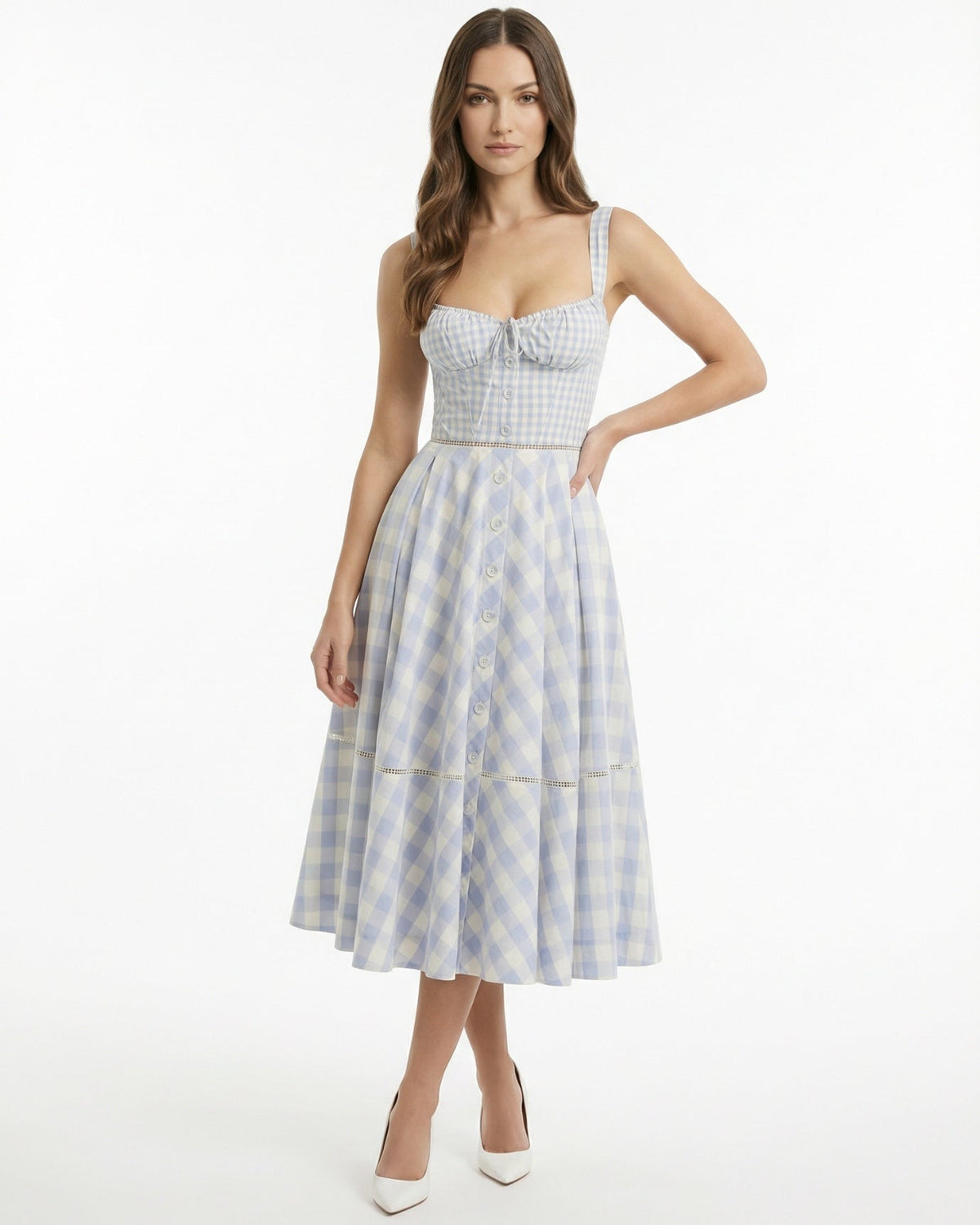 Adjustable Halter Suspender Strap Cinched Waist Maxi Dress