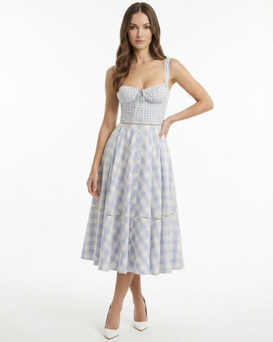 Adjustable Halter Suspender Strap Cinched Waist Maxi Dress