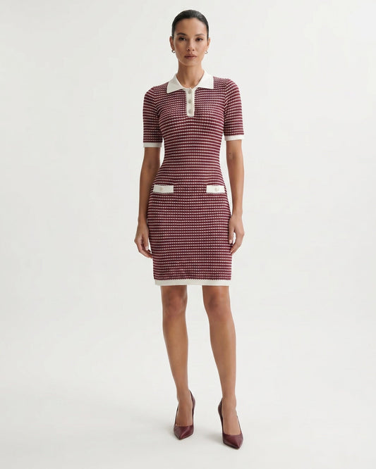 Eve Ice Silk Knit Colour Block Stretch Dress – Red and White