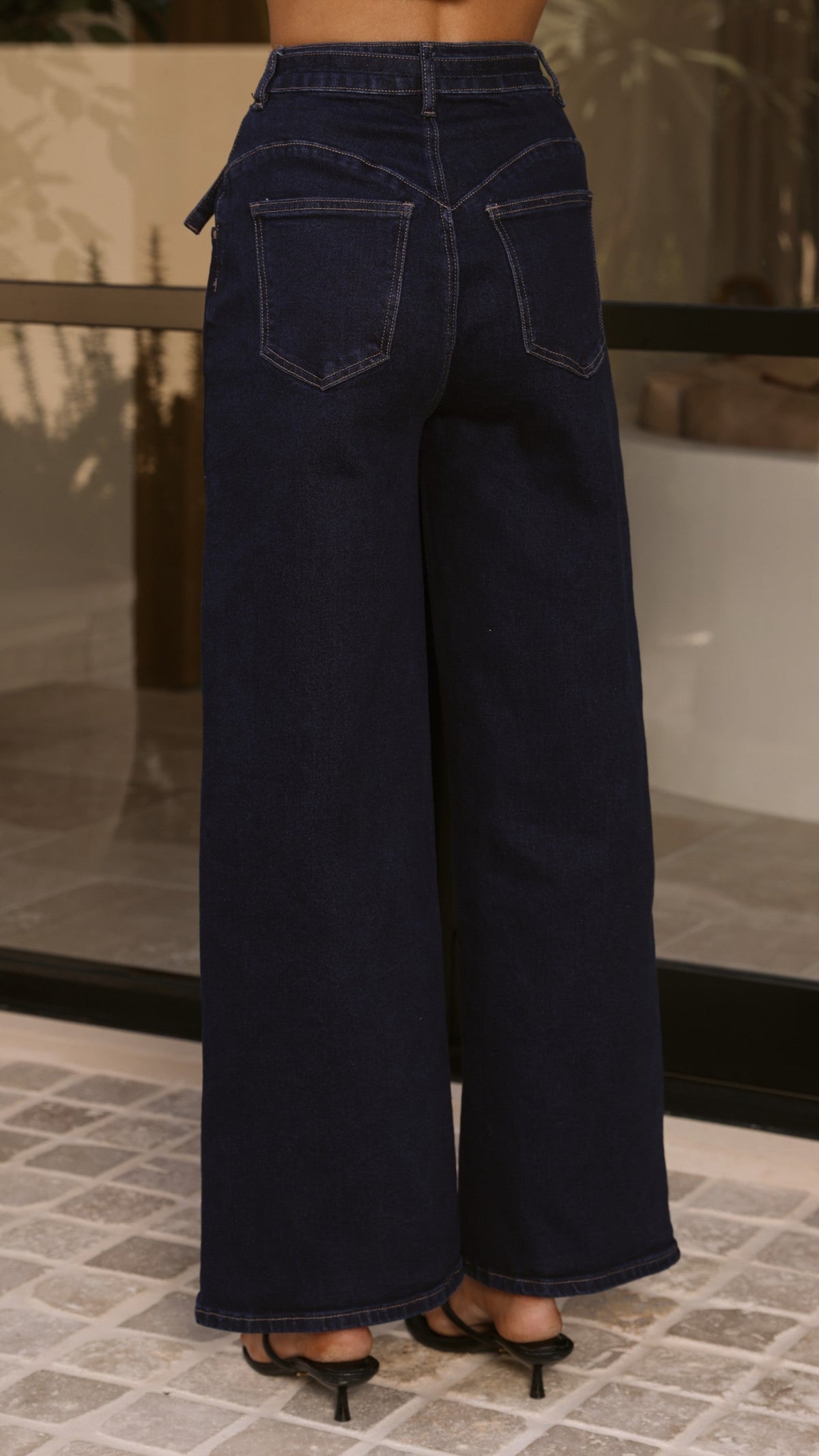 Nyra High Waisted Wide Leg Jeans with Waist Tie – Indigo – view 5